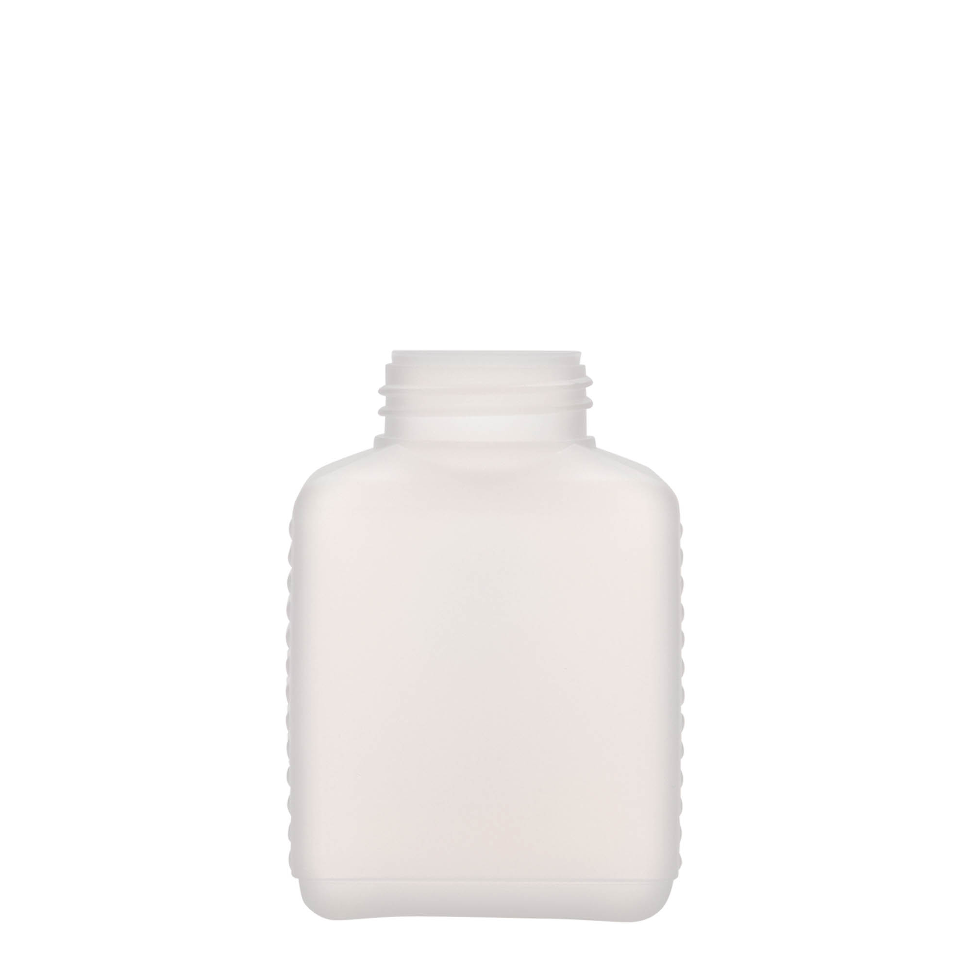 250 ml bottiglia a collo largo, rettangolare, plastica HDPE, naturale, bocca: DIN 40 EPE 250 ml bottiglia a collo largo, rettangolare, plastica HDPE, naturale, bocca: DIN 40 EPE