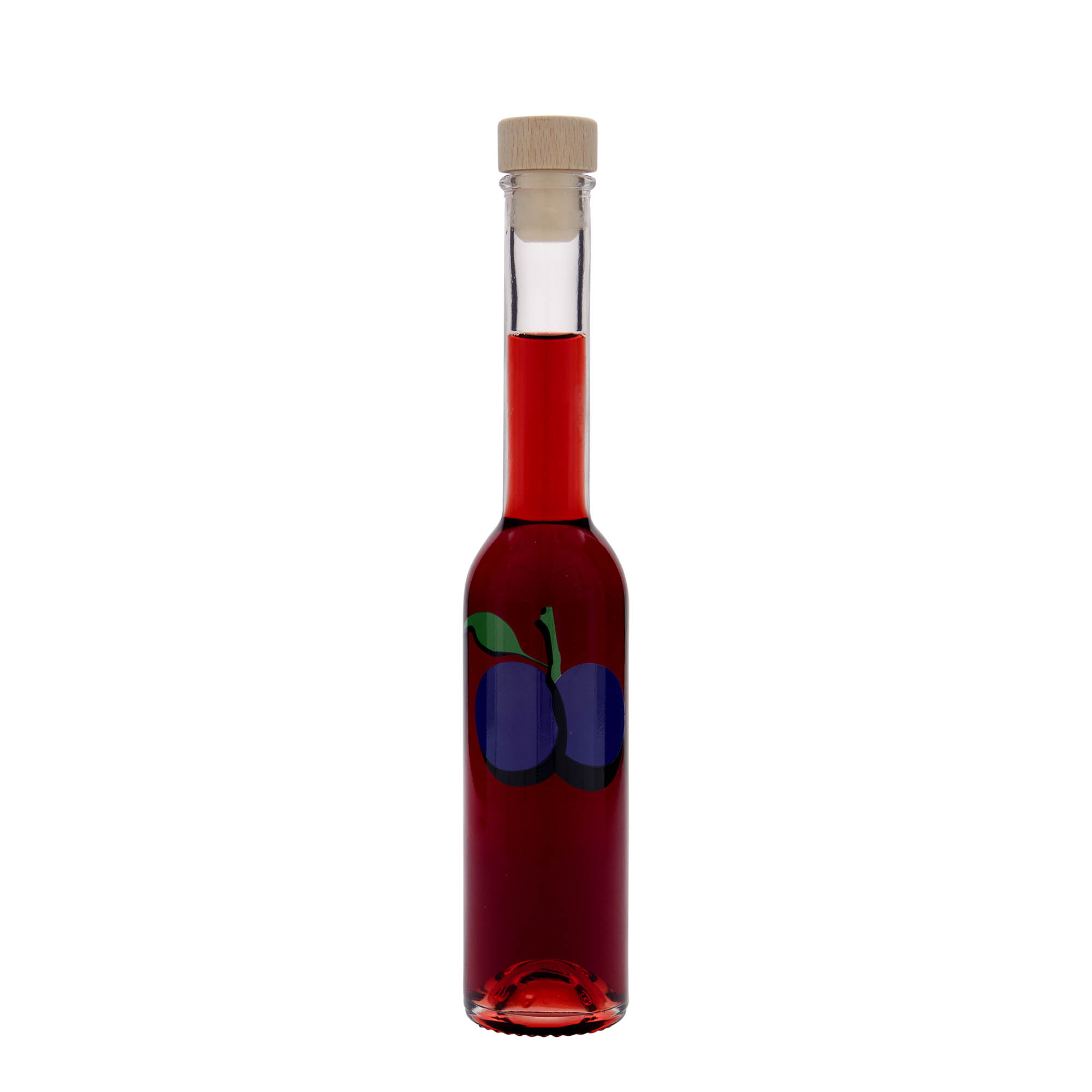 Bottiglia di vetro da 200 ml 'Opera', motivo: prugna, bocca: sughero Bottiglia di vetro da 200 ml 'Opera', motivo: prugna, bocca: sughero