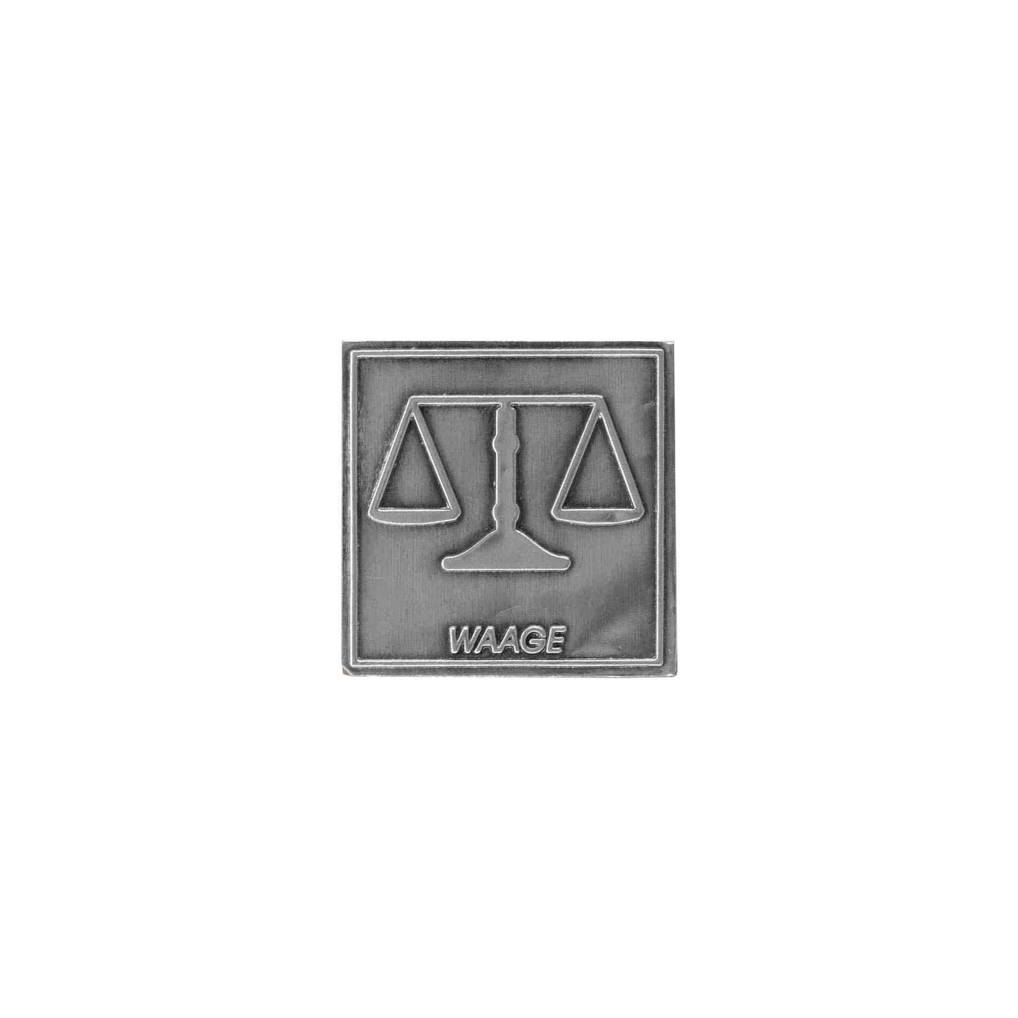 Etichetta metallica 'Bilancia', quadrata, stagno, argento