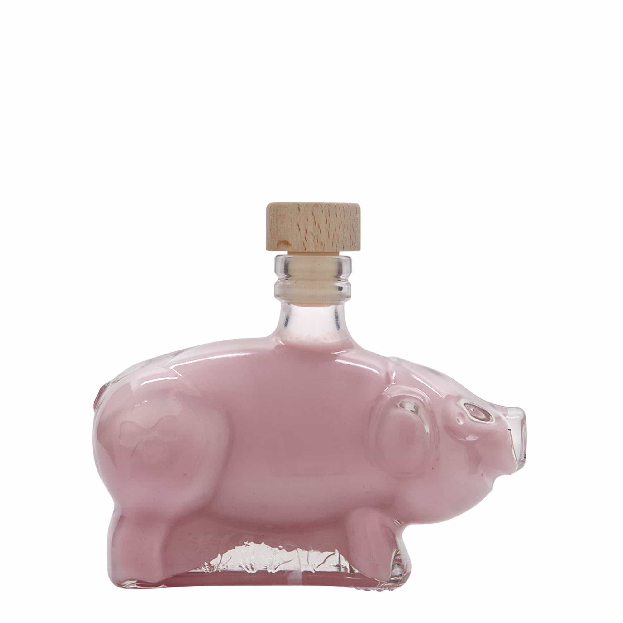 200 ml Bottiglia di vetro 'Maialino portafortuna', imboccatura: fascetta