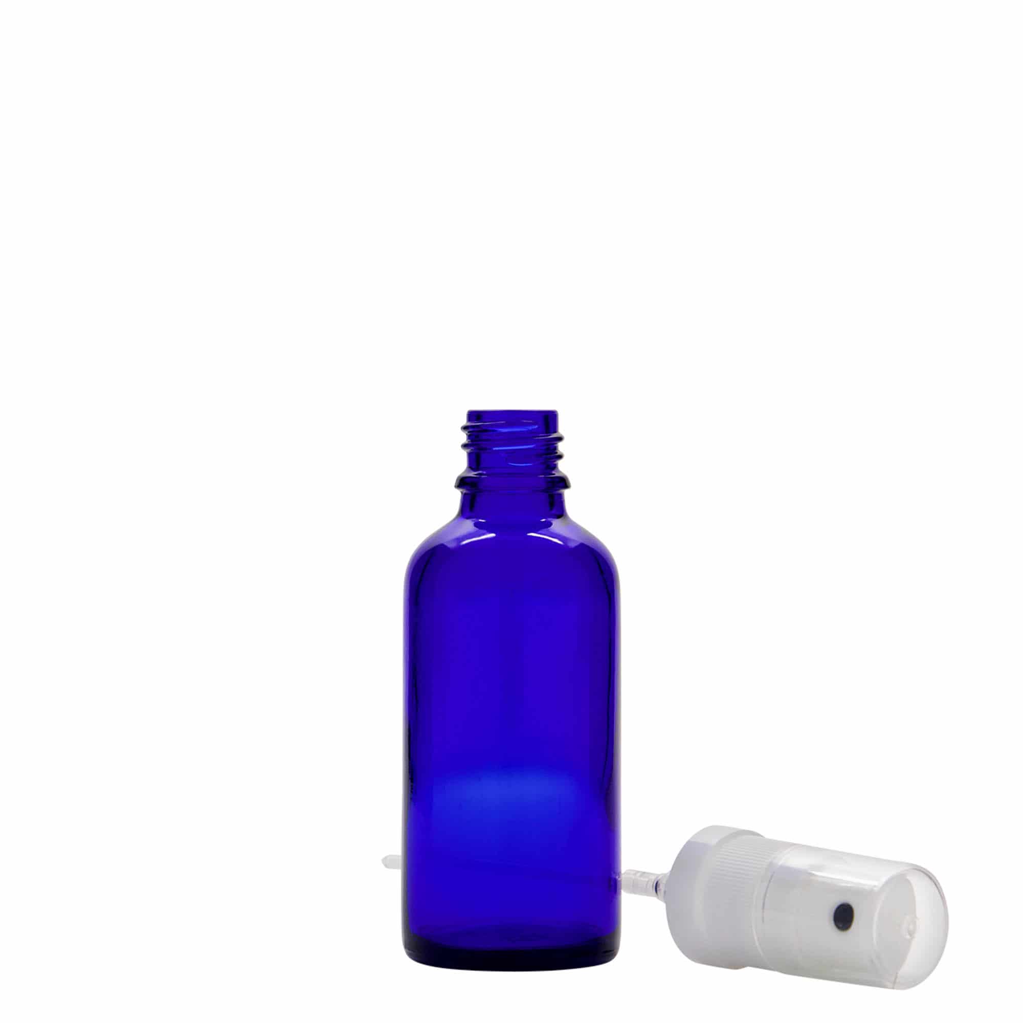 50 ml Flacone spray farmaceutico, vetro, blu reale, imboccatura: DIN 18