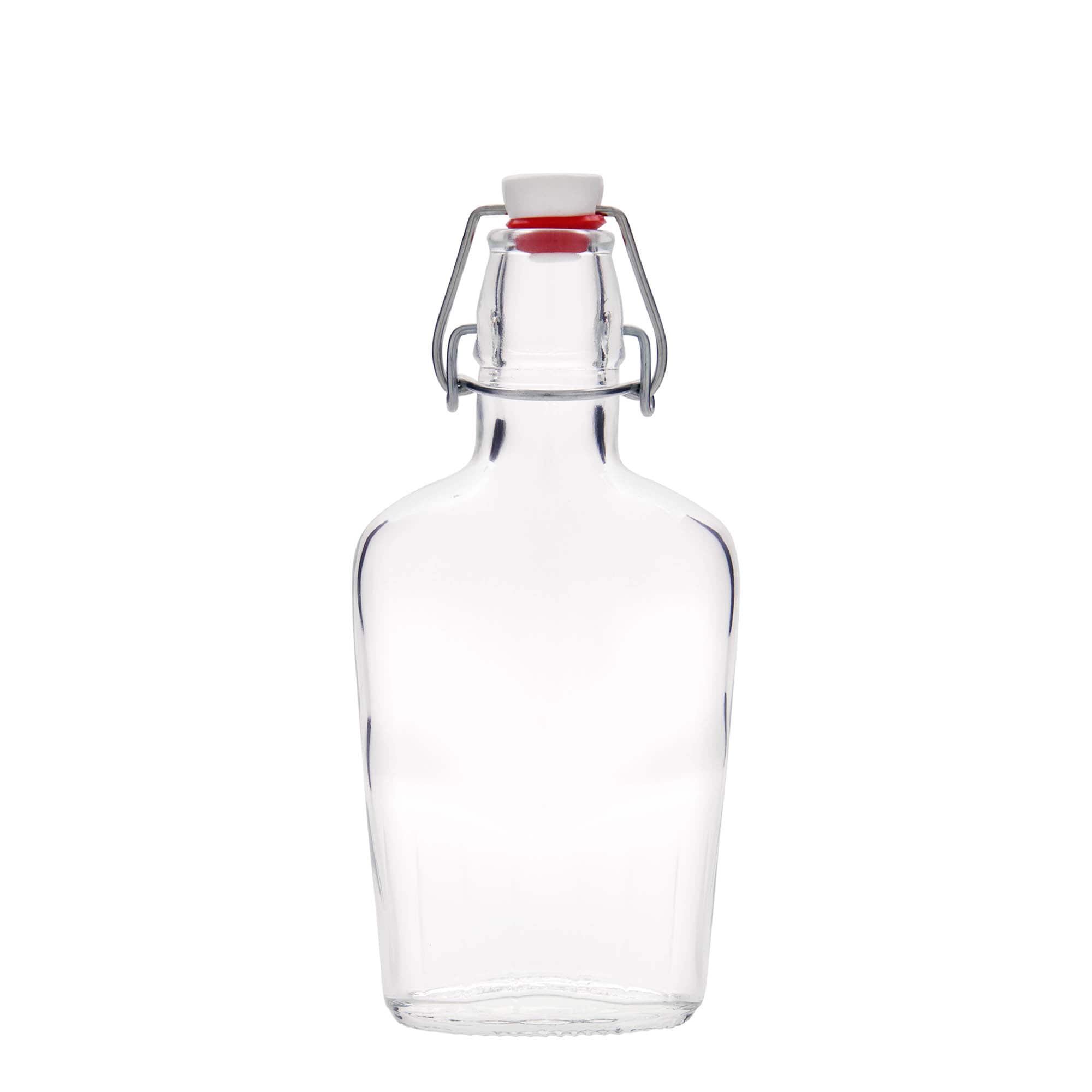 250 ml Bottiglia di vetro 'Fiaschetta', ovale, imboccatura: tappo meccanico 250 ml Bottiglia di vetro 'Fiaschetta', ovale, imboccatura: tappo meccanico