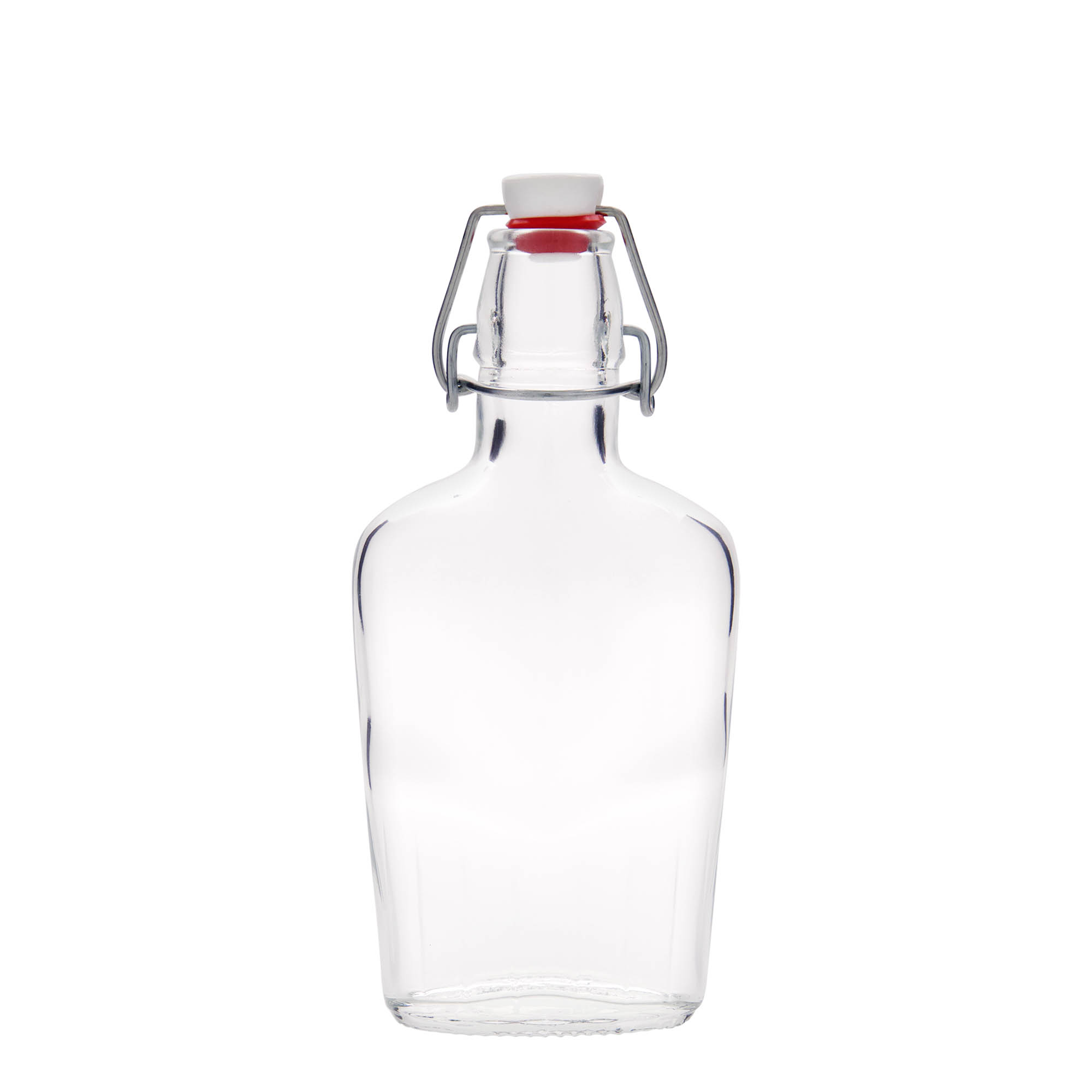 Bottiglia di vetro da 250 ml 'Fiaschetta', ovale, bocca: chiusura a leva Bottiglia di vetro da 250 ml 'Fiaschetta', ovale, bocca: chiusura a leva
