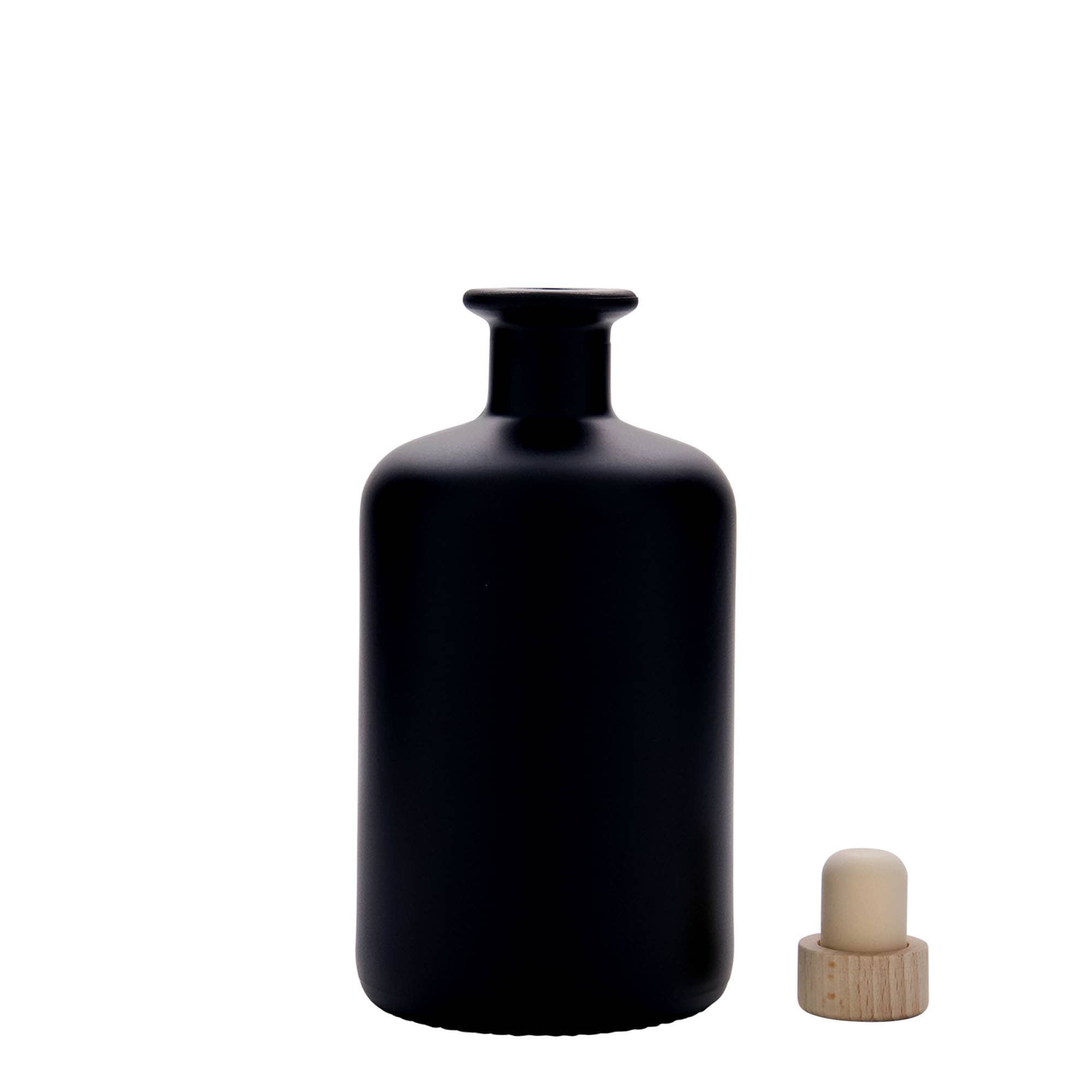 Bottiglia di vetro da 500 ml, farmacia, nera, bocca: sughero