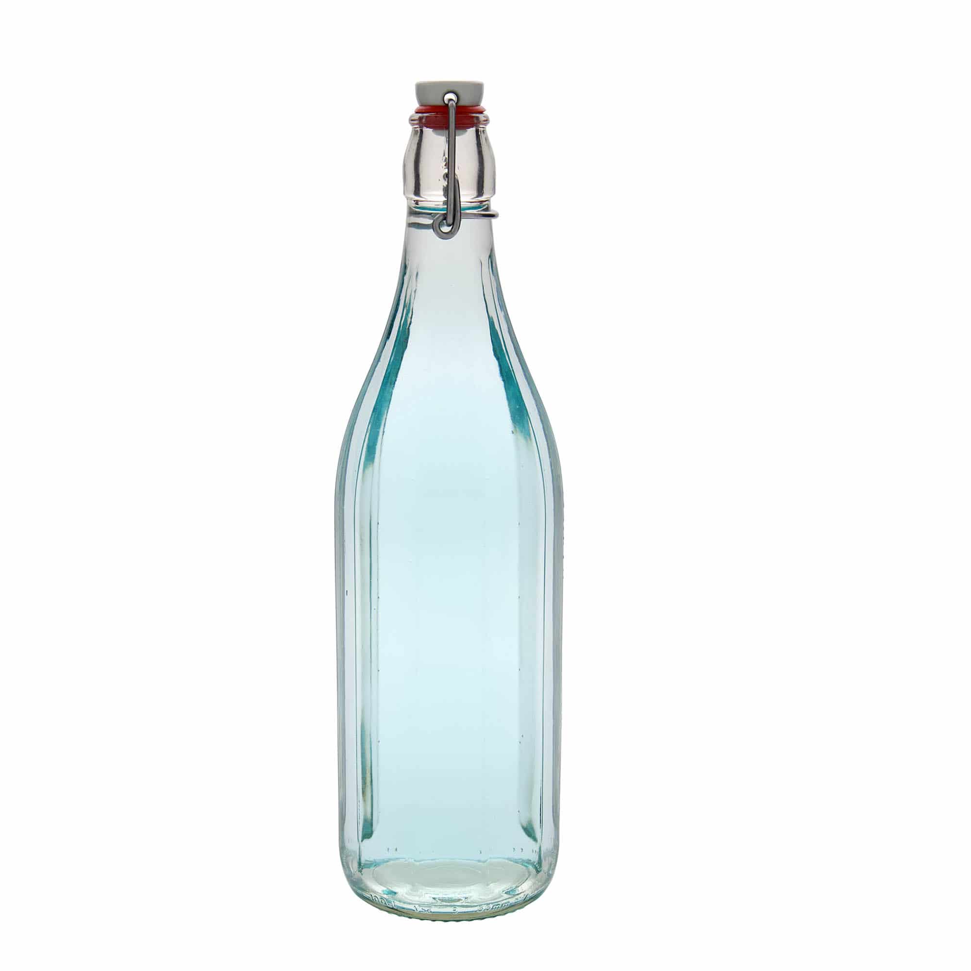 Bottiglia di vetro da 1.000 ml 'Bravo' #, decagonale, bocca: chiusura a gancio