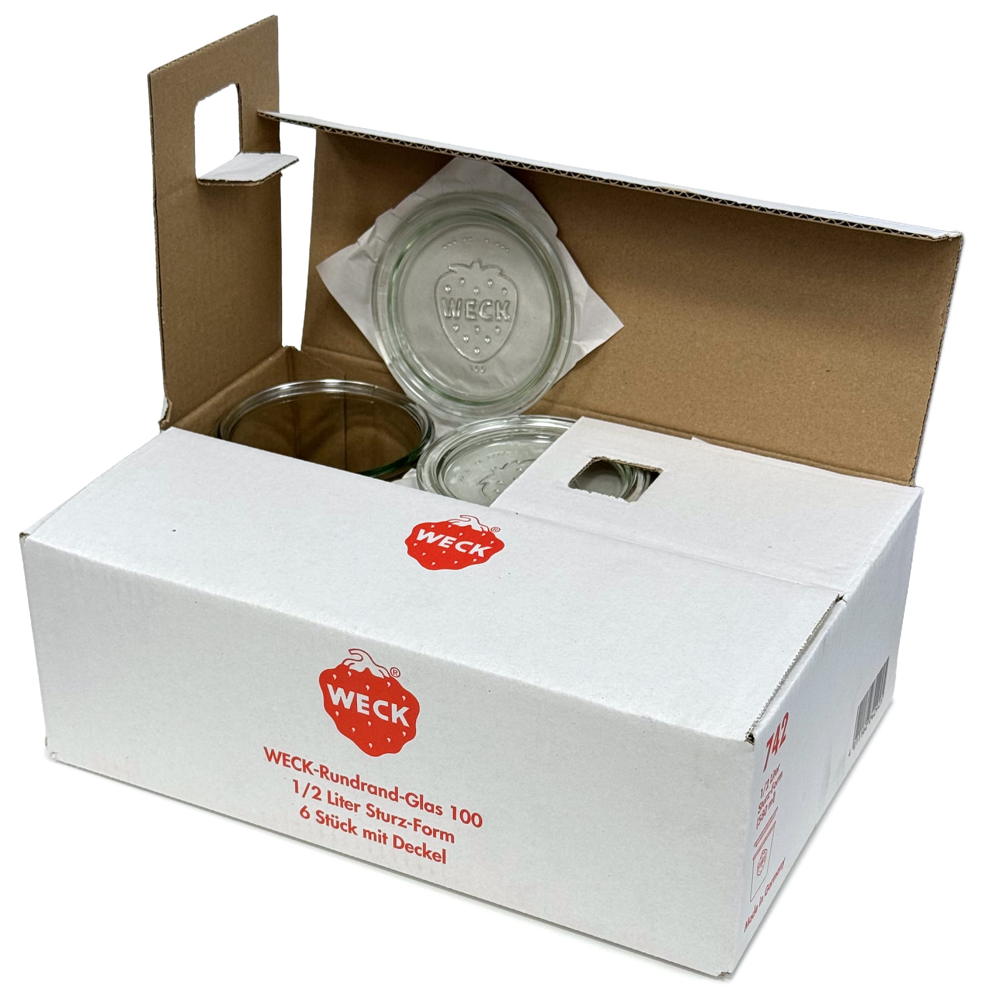 6x 580 ml vaso WECK a bocca larga con coperchio in vetro RR 100