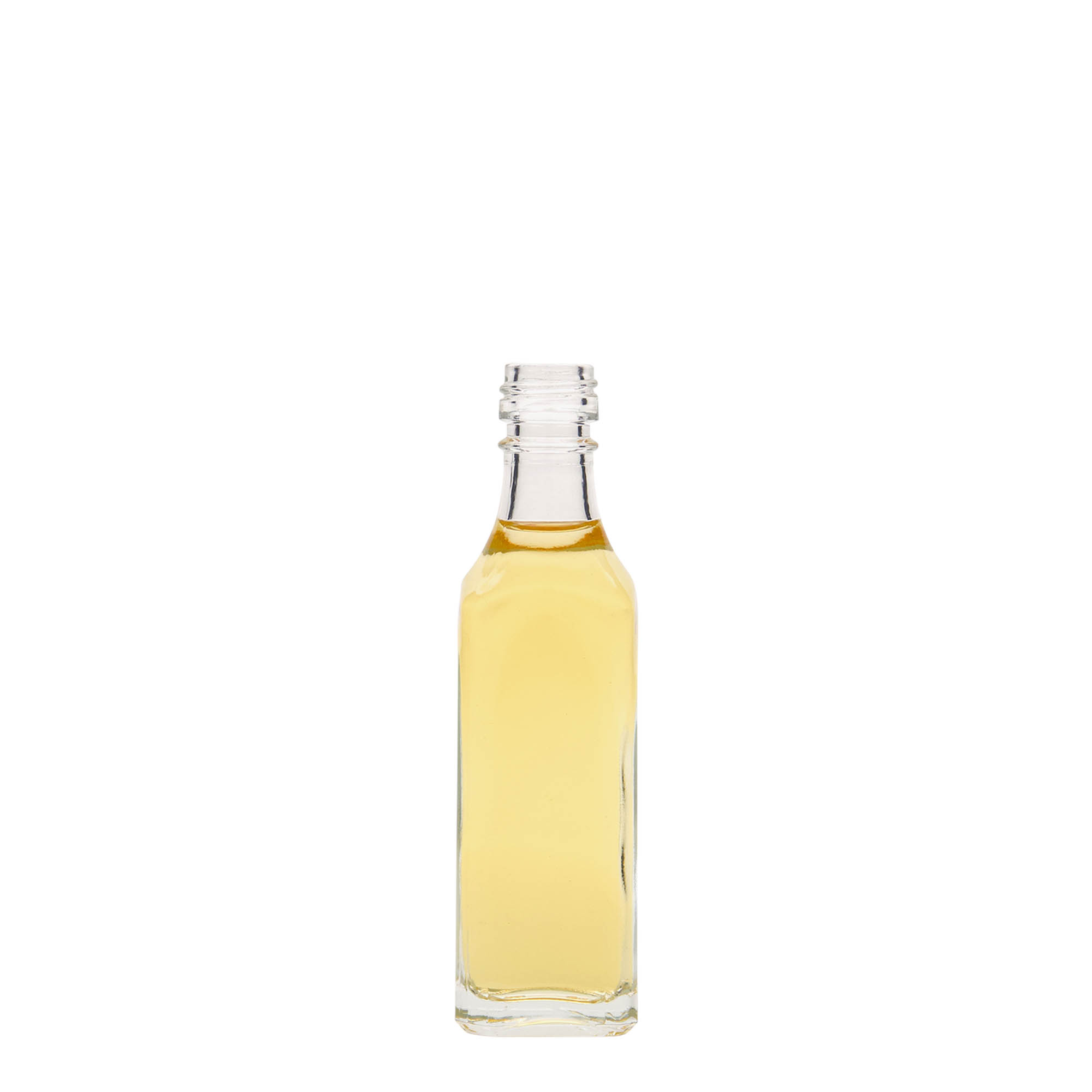 Bottiglia di vetro da 50 ml 'Siena', quadrata, bocca: PP 18 Bottiglia di vetro da 50 ml 'Siena', quadrata, bocca: PP 18