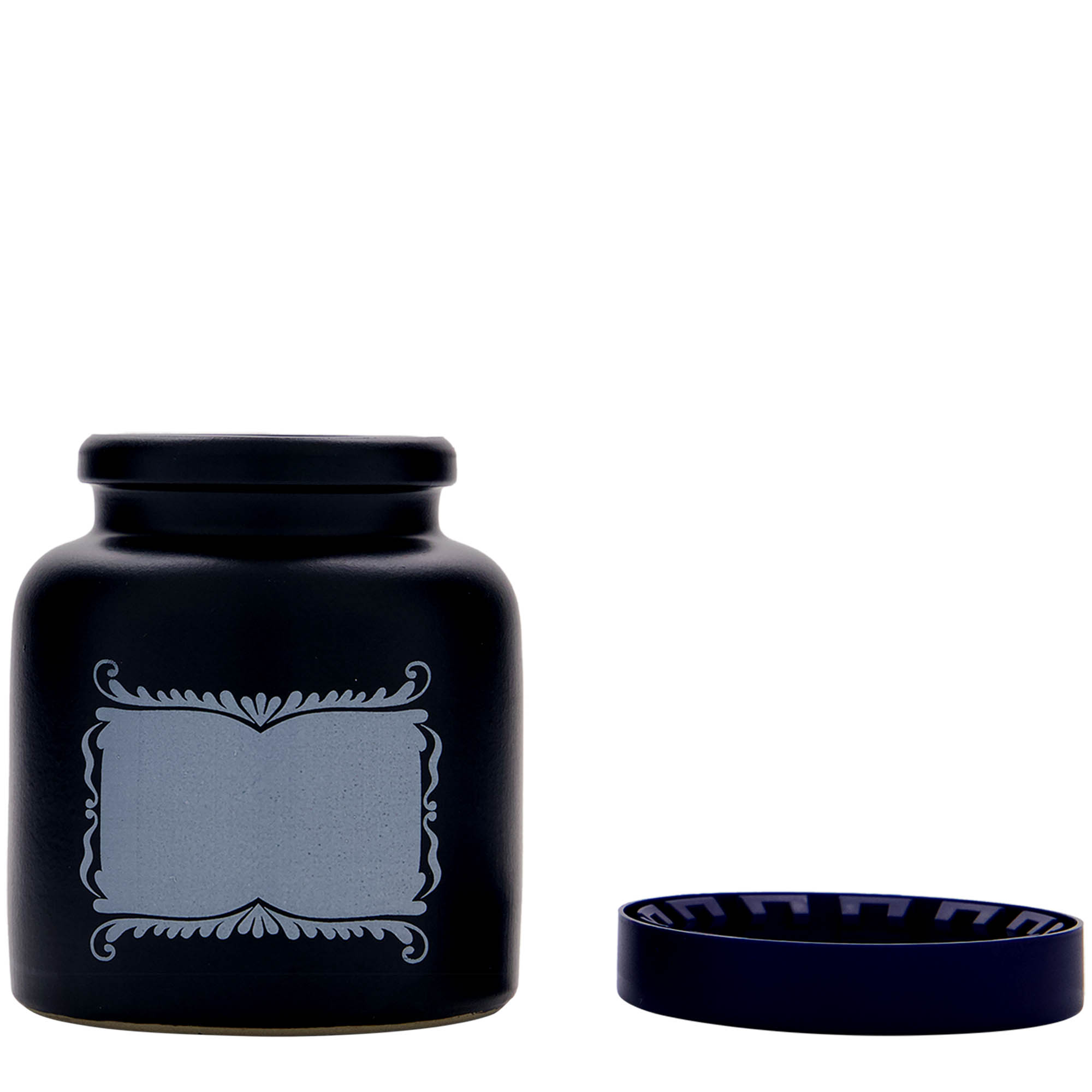 Vaso in gres da 270 ml, motivo: campo etichetta, ceramica, nero, bocca: coperchio a calotta Vaso in gres da 270 ml, motivo: campo etichetta, ceramica, nero, bocca: coperchio a calotta
