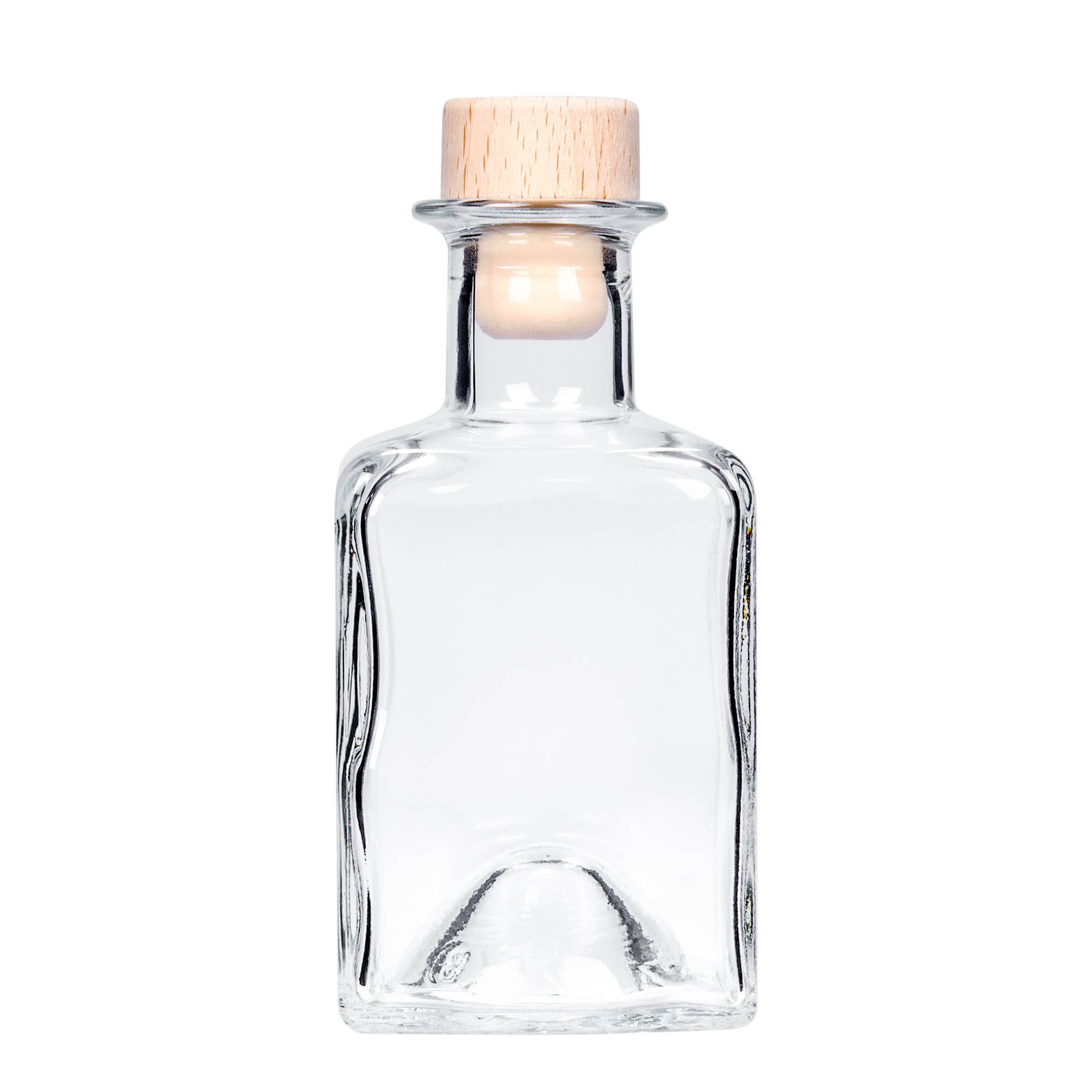 Bottiglia di vetro da 200 ml 'Kubica', quadrata, bocca: tappo di sughero Bottiglia di vetro da 200 ml 'Kubica', quadrata, bocca: tappo di sughero