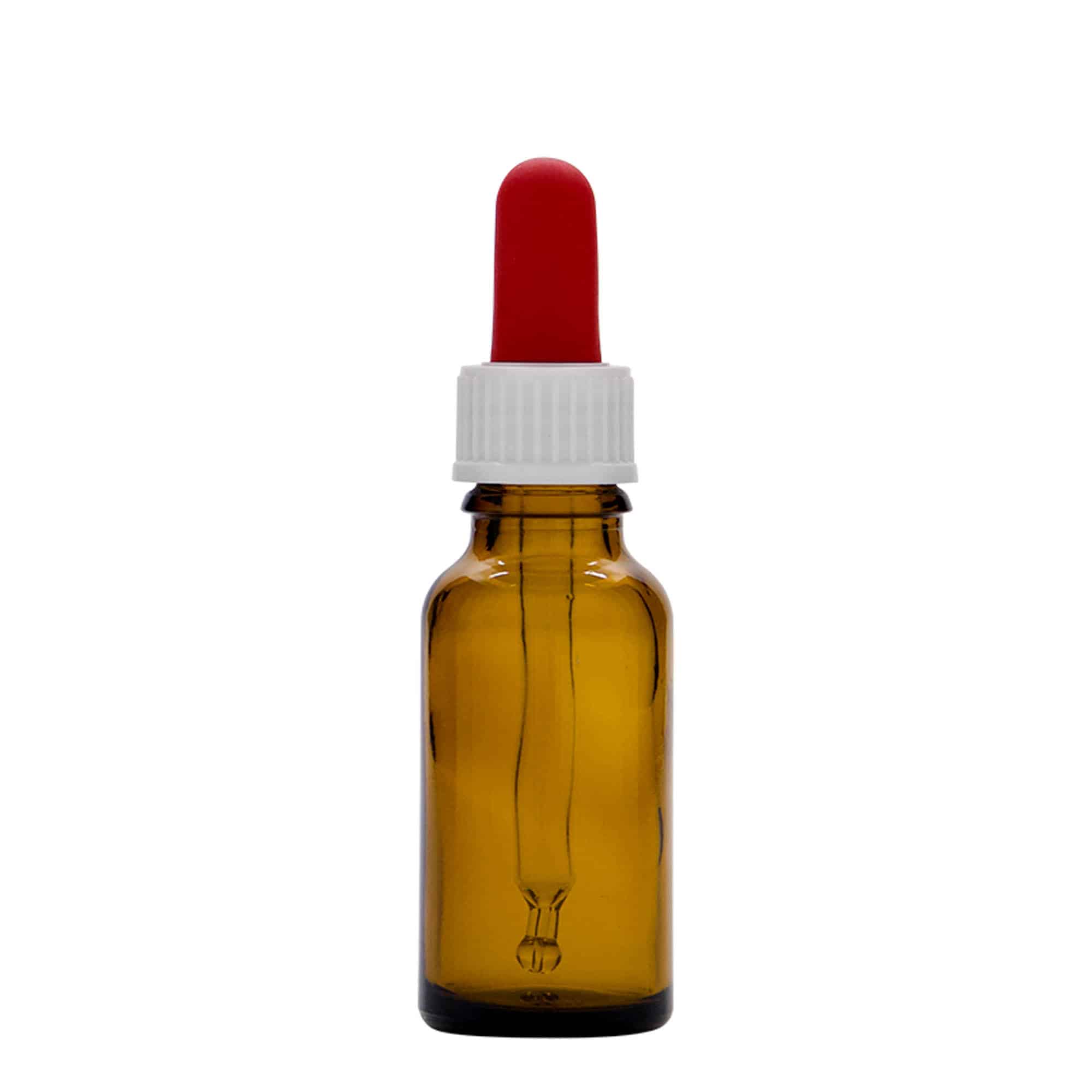 20 ml Boccetta con contagocce, vetro, marrone, imboccatura: DIN 18