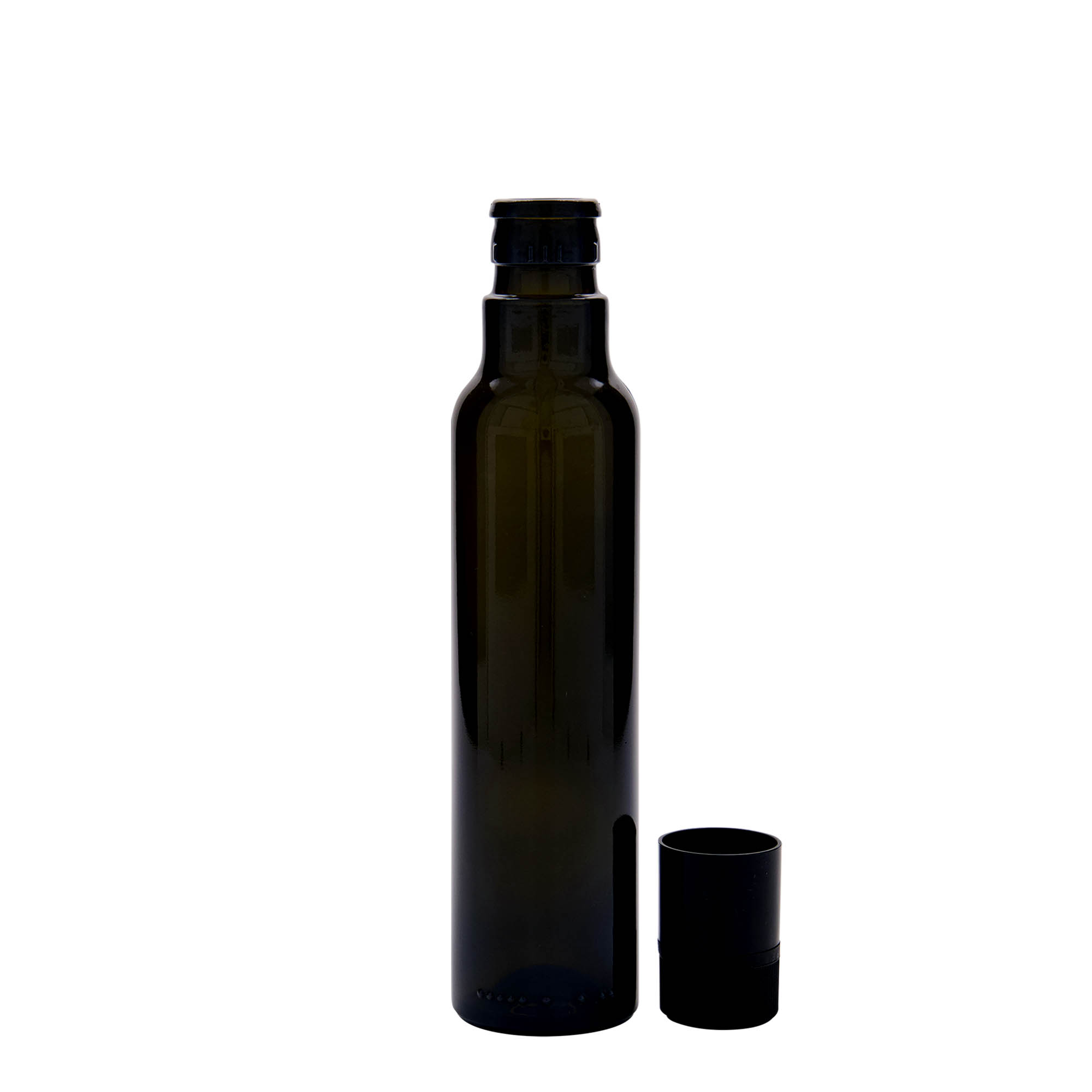 Bottiglia per aceto/olio da 250 ml 'Willy New', vetro, verde antico, bocca: DOP