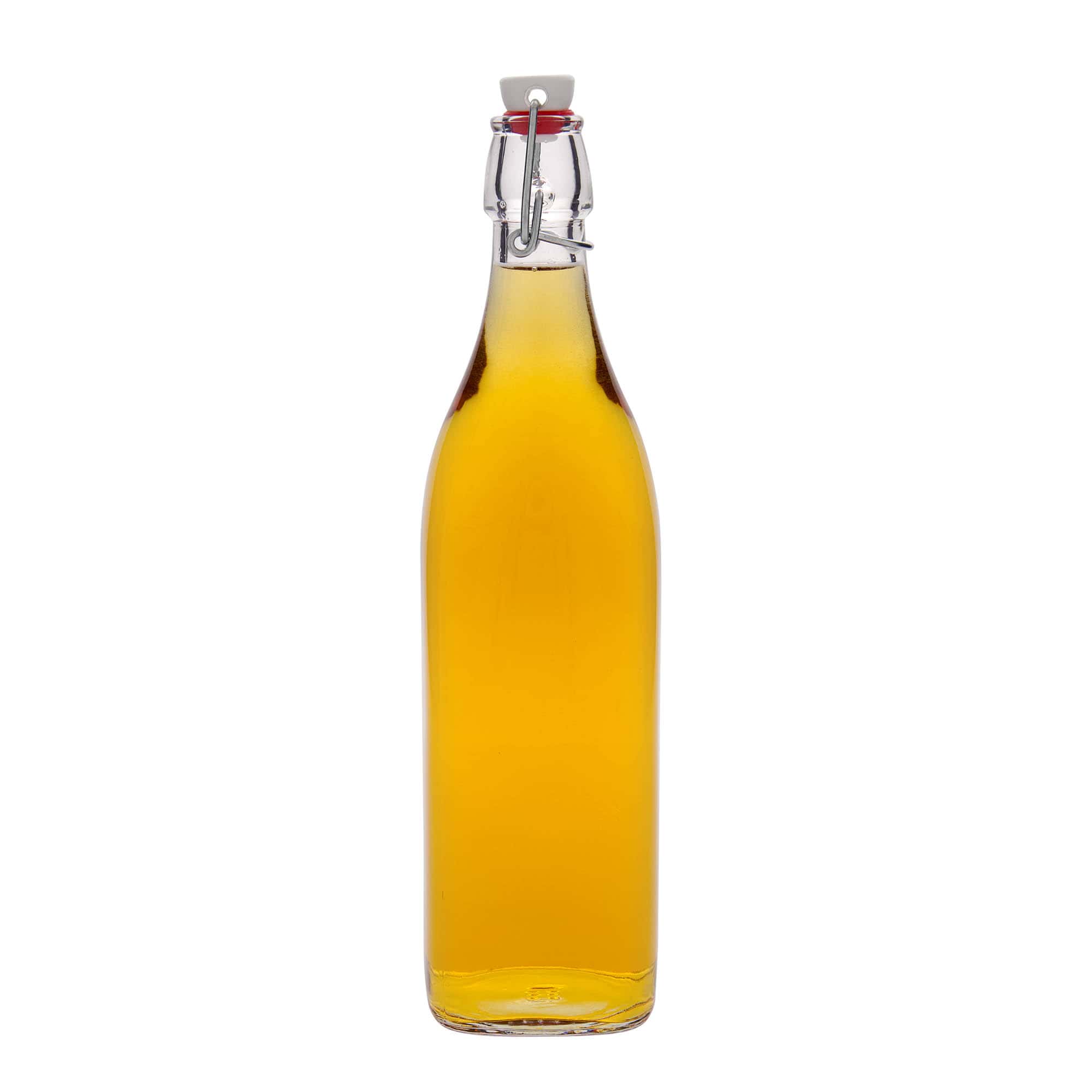 Bottiglia di vetro da 1.000 ml 'Swing, quadrata, bocca: chiusura a leva