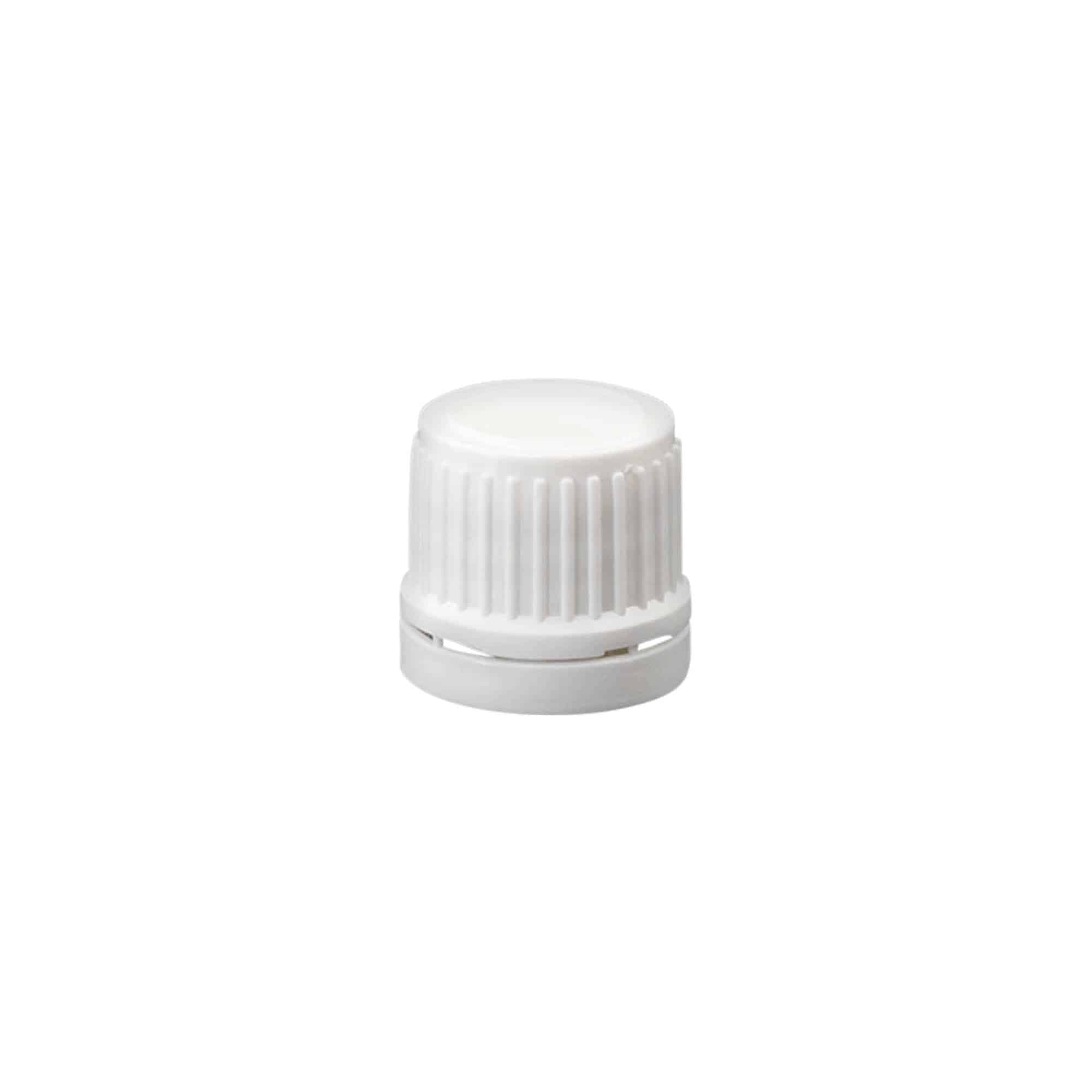 Tappo a vite con sigillo antimanomissione, plastica PE, bianco, per imboccatura: DIN 18 Tappo a vite con sigillo antimanomissione, plastica PE, bianco, per imboccatura: DIN 18