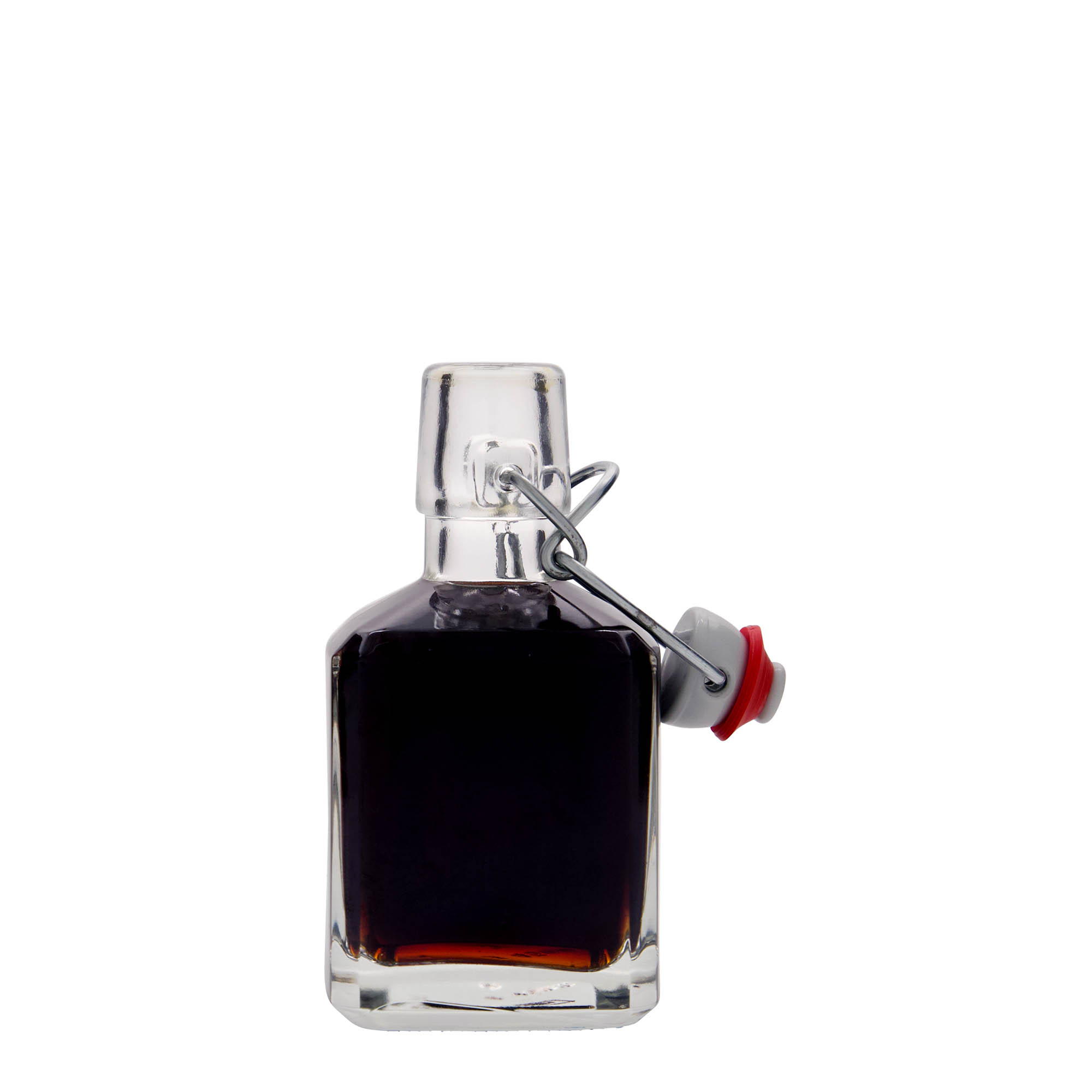 Bottiglia di vetro da 200 ml 'Kubica', quadrata, bocca: chiusura a leva Bottiglia di vetro da 200 ml 'Kubica', quadrata, bocca: chiusura a leva
