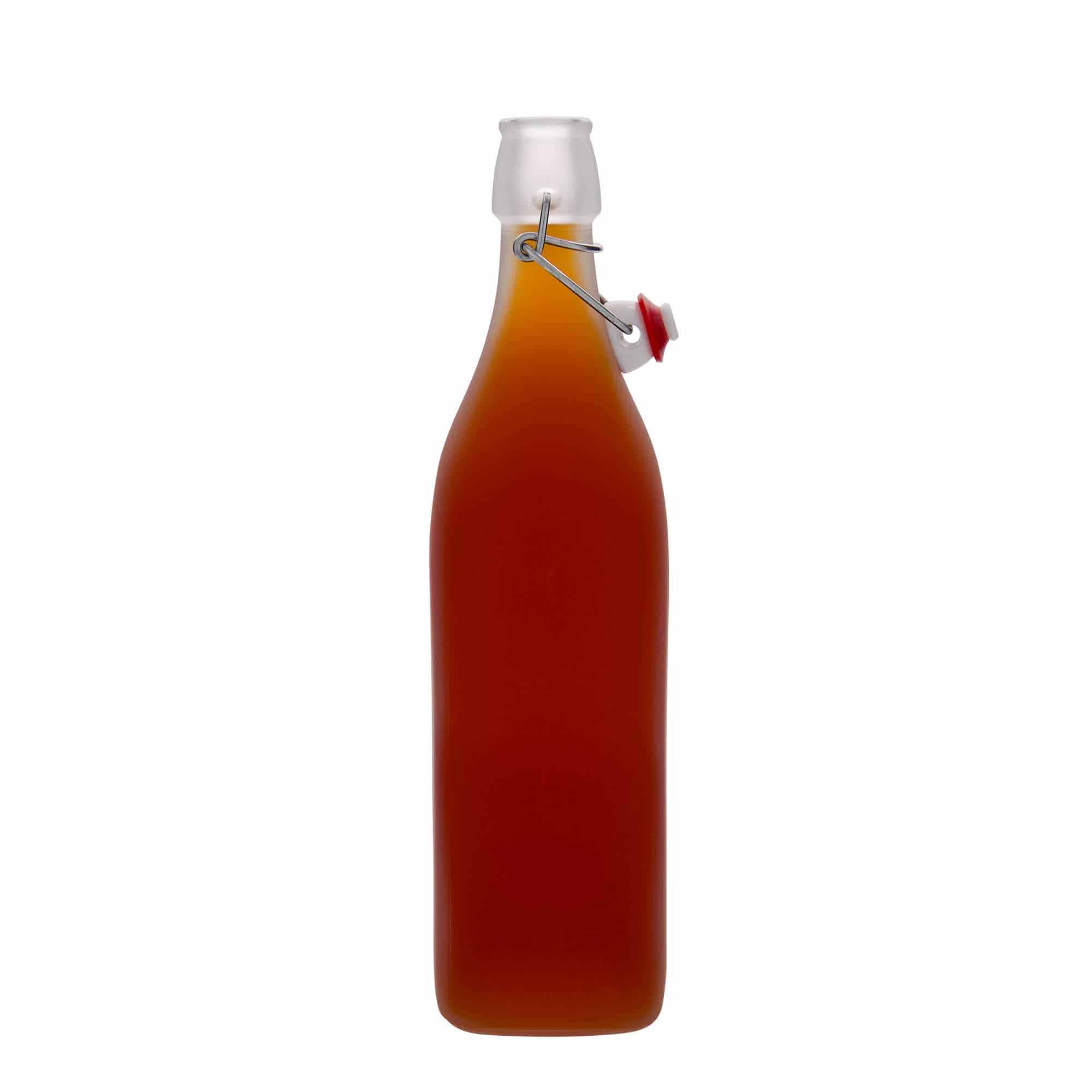 1.000 ml Bottiglia satinata 'Swing', vetro, quadrata, imboccatura: tappo meccanico