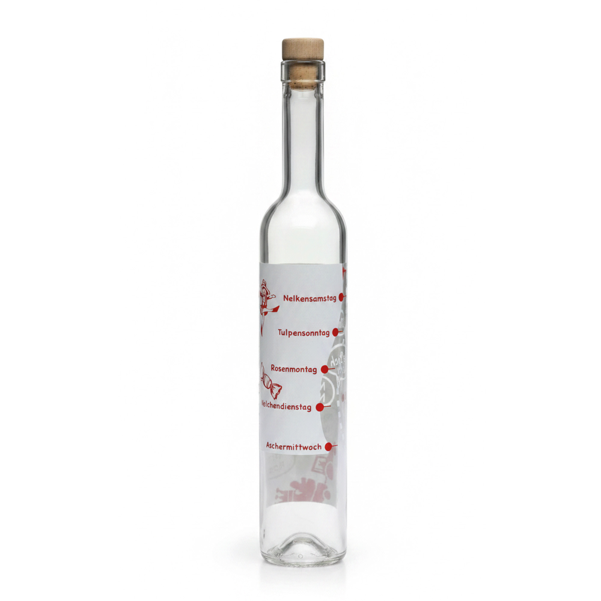 Bottiglia di vetro da 500 ml Maximo stampata 'Carnevale', bocca: sughero Bottiglia di vetro da 500 ml Maximo stampata 'Carnevale', bocca: sughero
