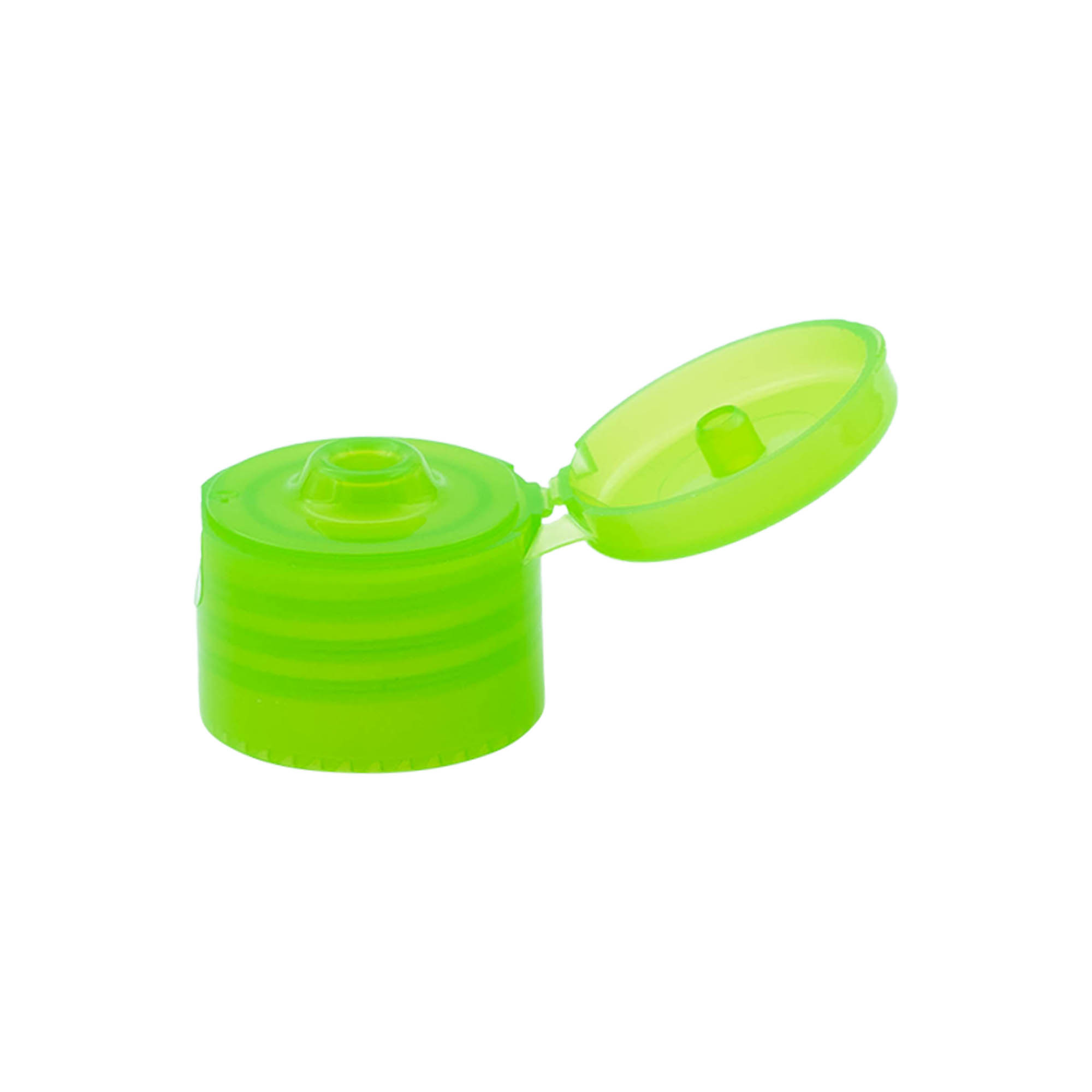 Tappo a vite con cerniera a ribalta, plastica PP, verde, per bocca: 24/410 Tappo a vite con cerniera a ribalta, plastica PP, verde, per bocca: 24/410