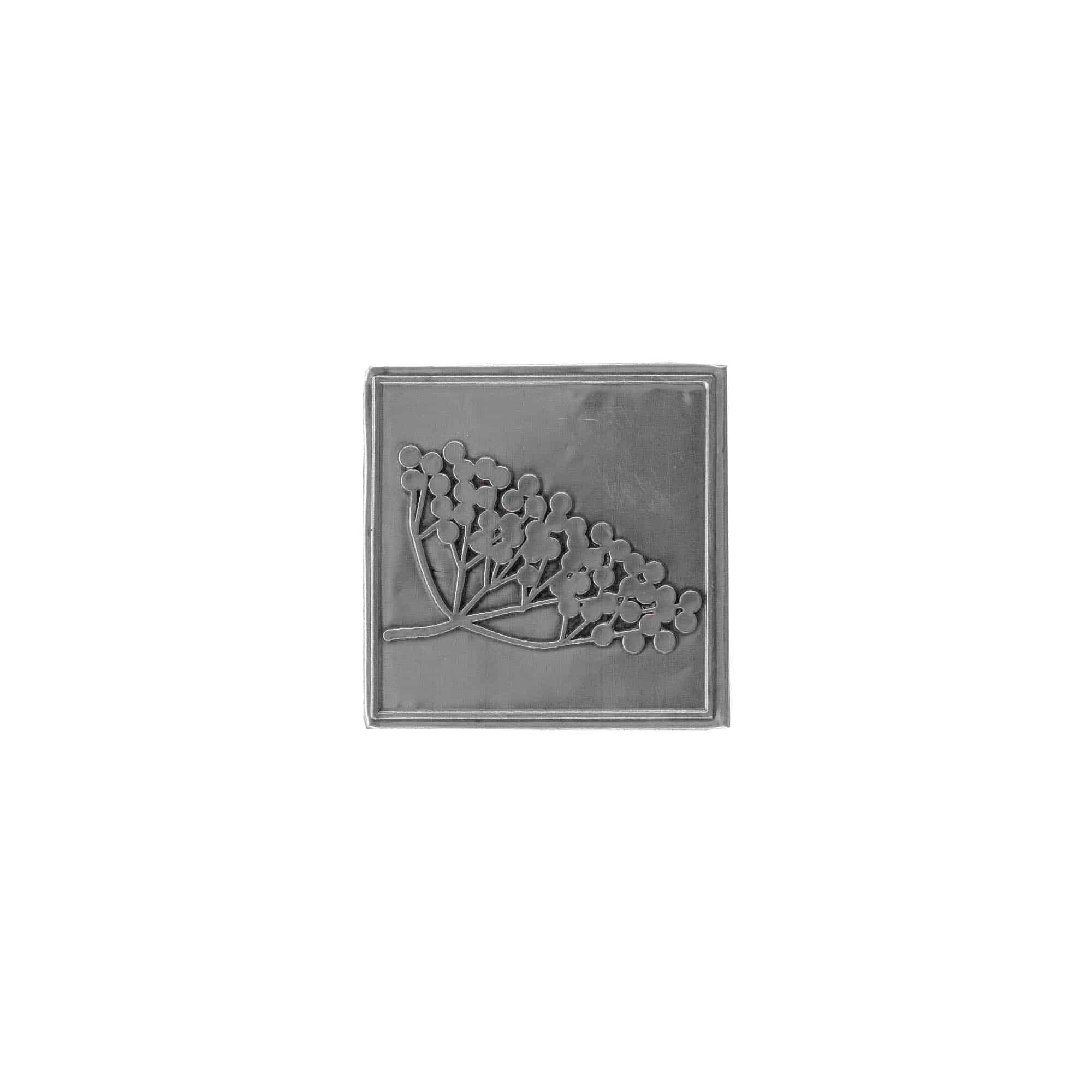 Etichetta metallica 'Sambuco', quadrata, stagno, argento