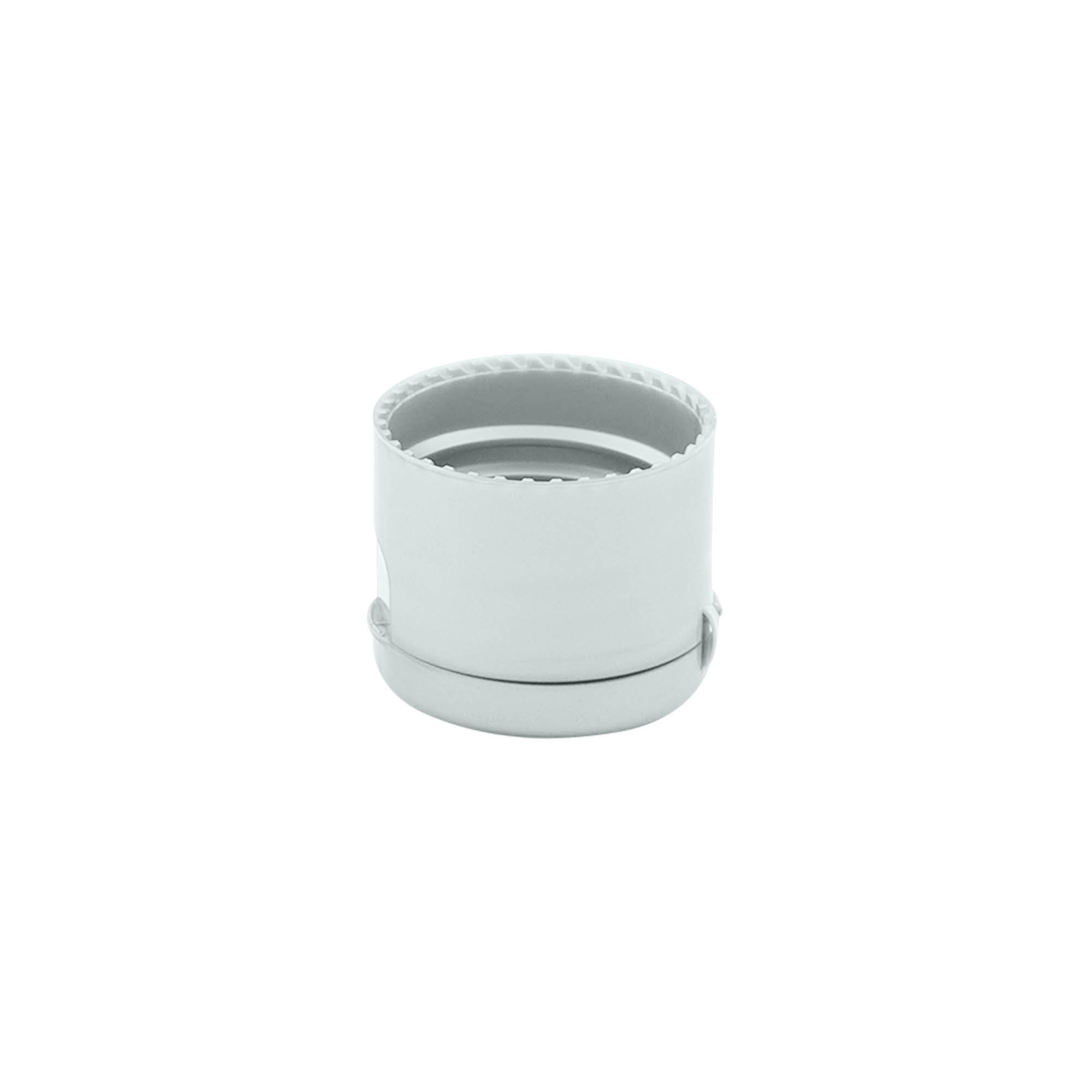 Tappo a vite con cerniera a ribalta, plastica PP, argento, per bocca: 24/410 Tappo a vite con cerniera a ribalta, plastica PP, argento, per bocca: 24/410