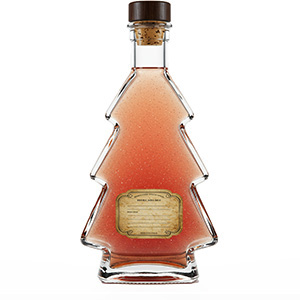 Bottiglia dell'albero di Natale Esempio di prodotto: bottiglia riempita a forma di albero di Natale con logo