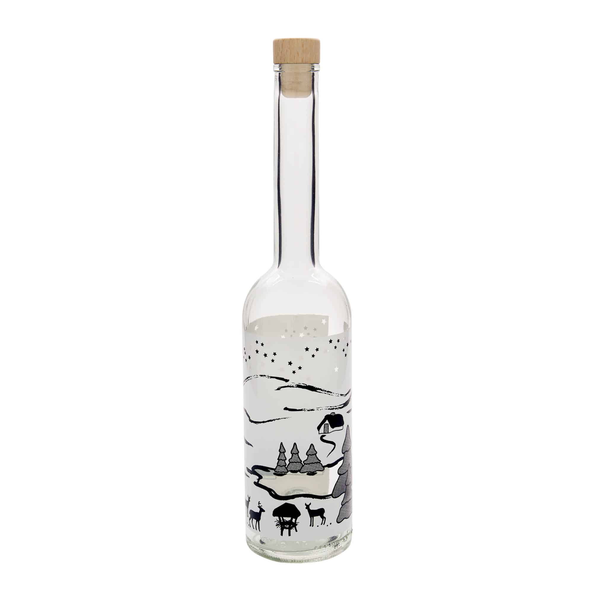 500 ml Bottiglia di vetro 'Opera', motivo: Bianco sogno d'inverno, imboccatura: fascetta
