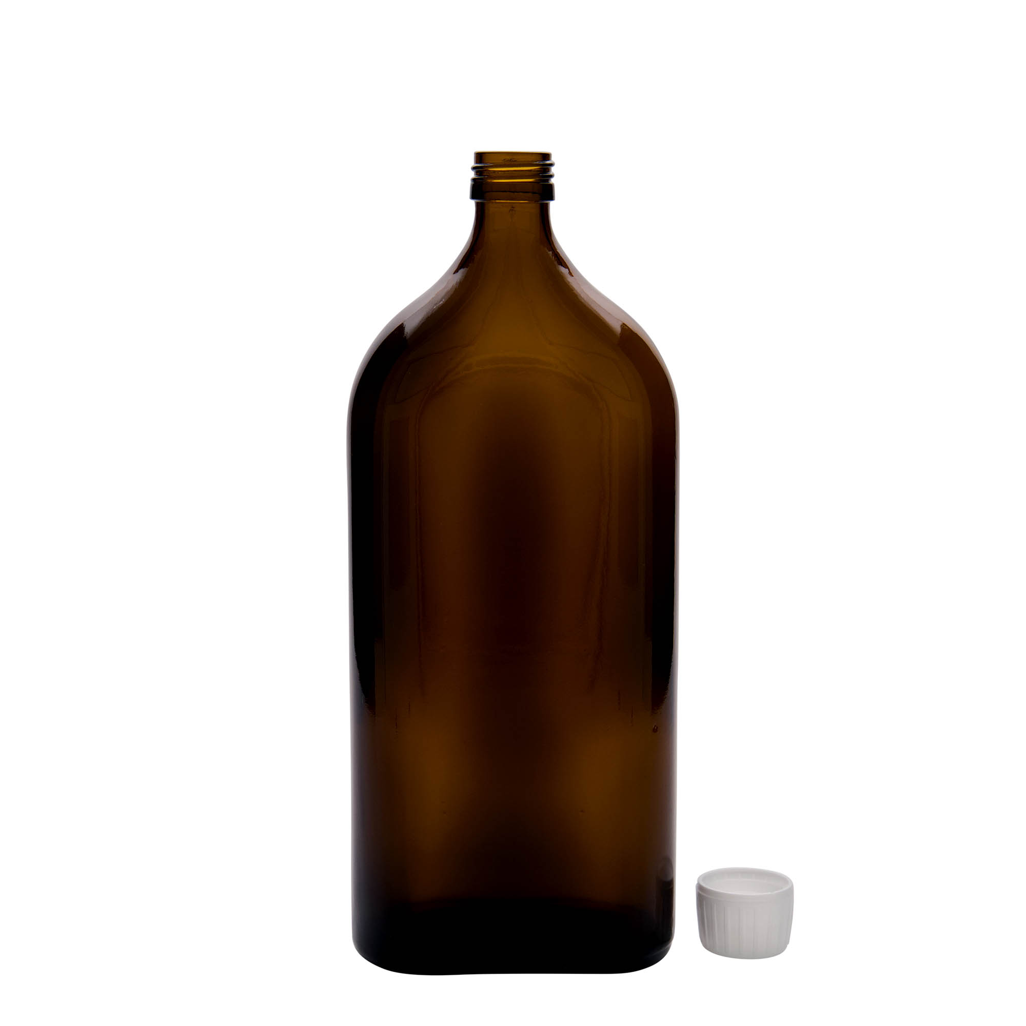 1.000 ml bottiglia medicinale Meplat, ovale, vetro, marrone, bocca: PP 28 1.000 ml bottiglia medicinale Meplat, ovale, vetro, marrone, bocca: PP 28