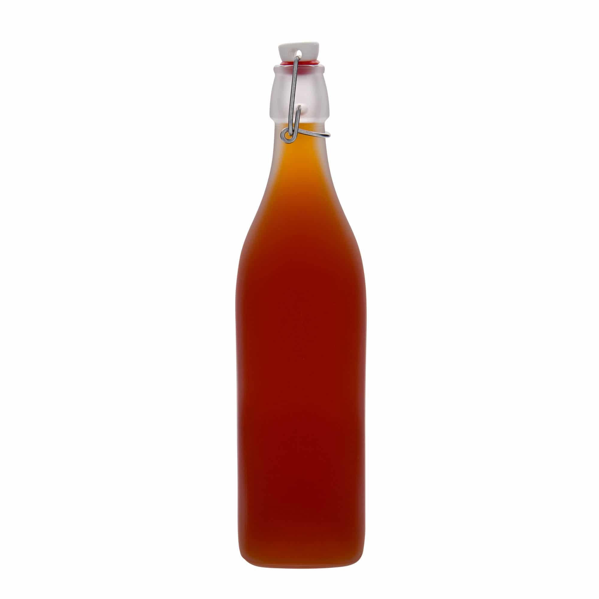 1.000 ml Bottiglia satinata 'Swing', vetro, quadrata, imboccatura: tappo meccanico