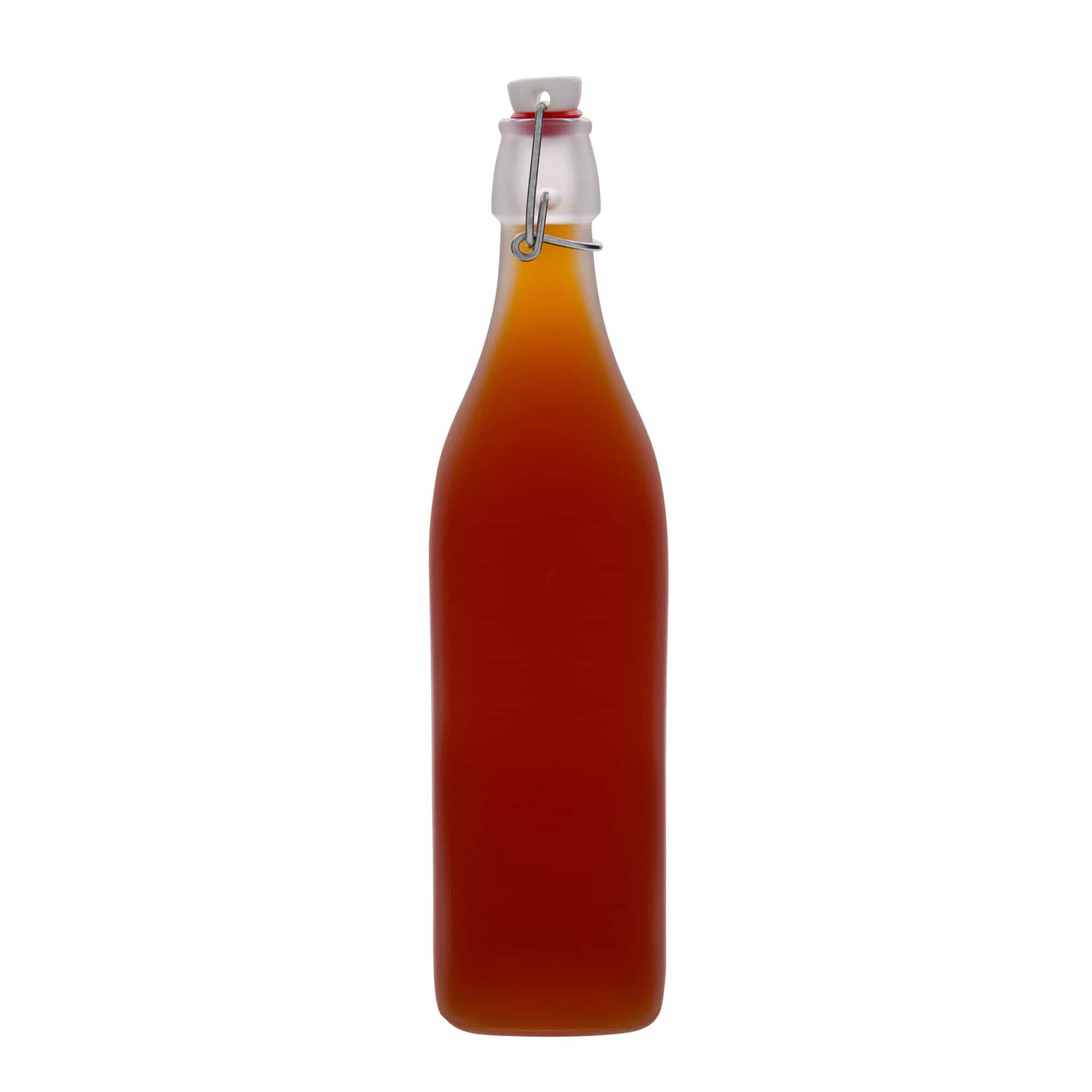 Bottiglia di vetro da 1.000 ml 'Swing, quadrata, ghiacciata, bocca: chiusura a leva