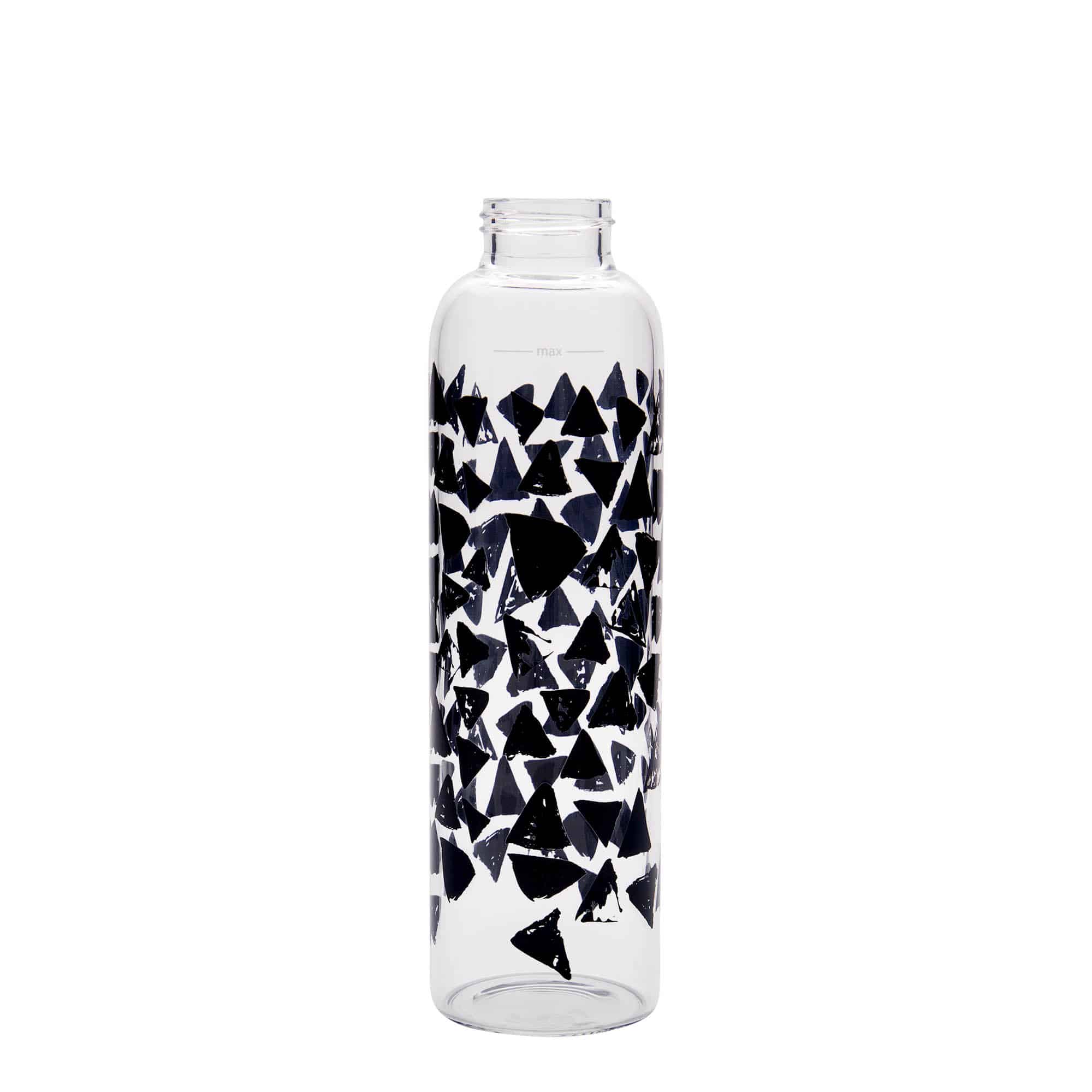 500 ml Borraccia 'Perseus', motivo: Triangoli neri, vetro, imboccatura: a vite