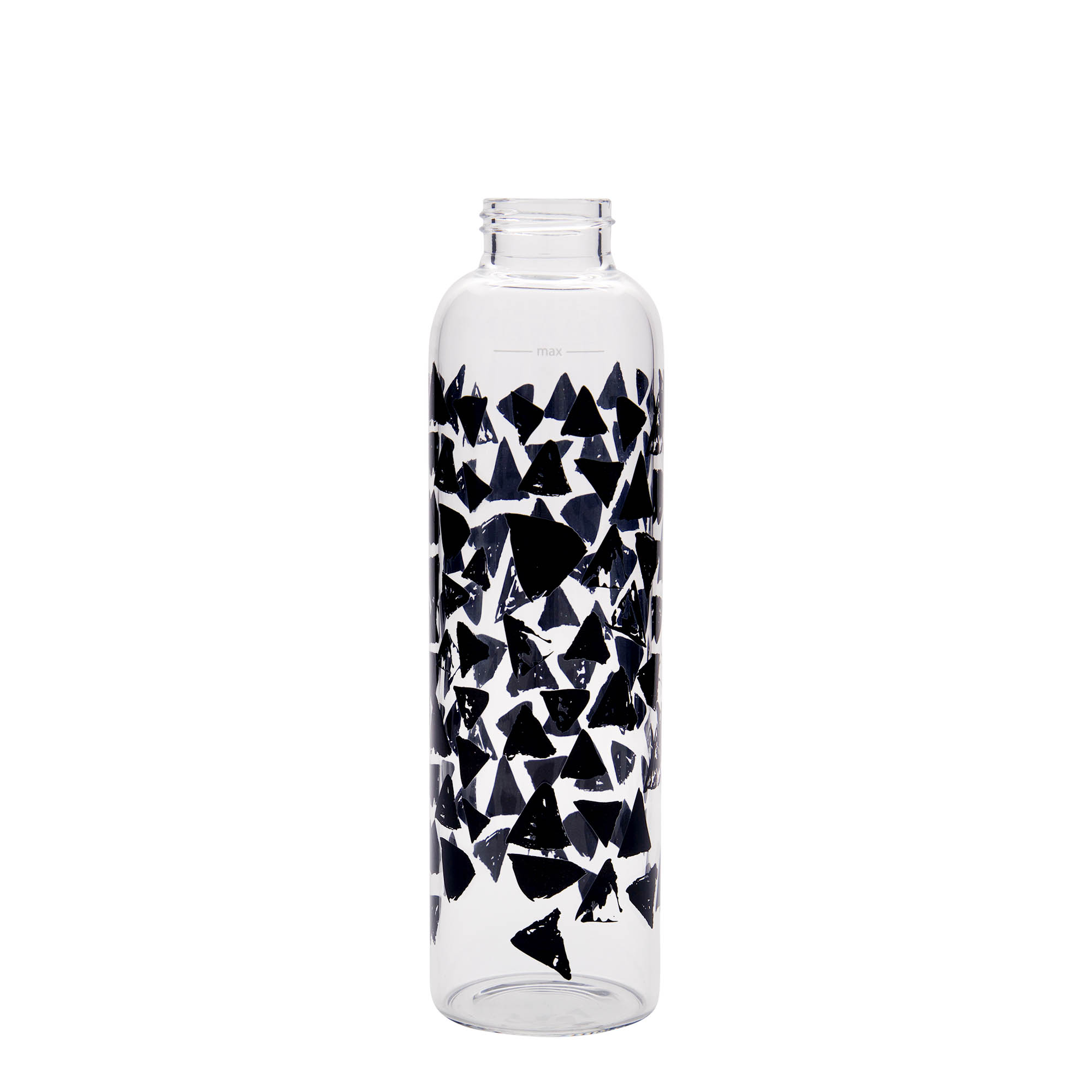 500 ml Borraccia 'Perseus', motivo: Triangoli neri, vetro, imboccatura: a vite