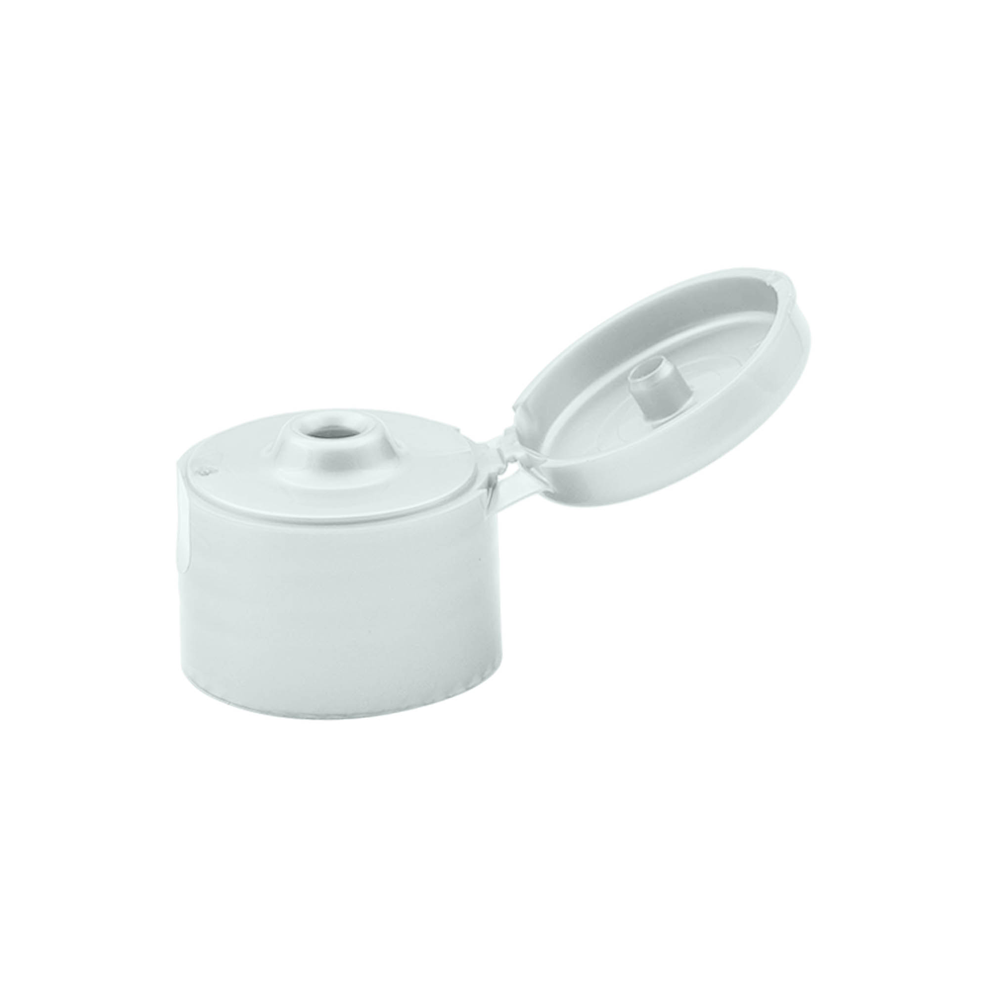 Tappo a vite con cerniera a ribalta, plastica PP, argento, per bocca: 24/410 Tappo a vite con cerniera a ribalta, plastica PP, argento, per bocca: 24/410