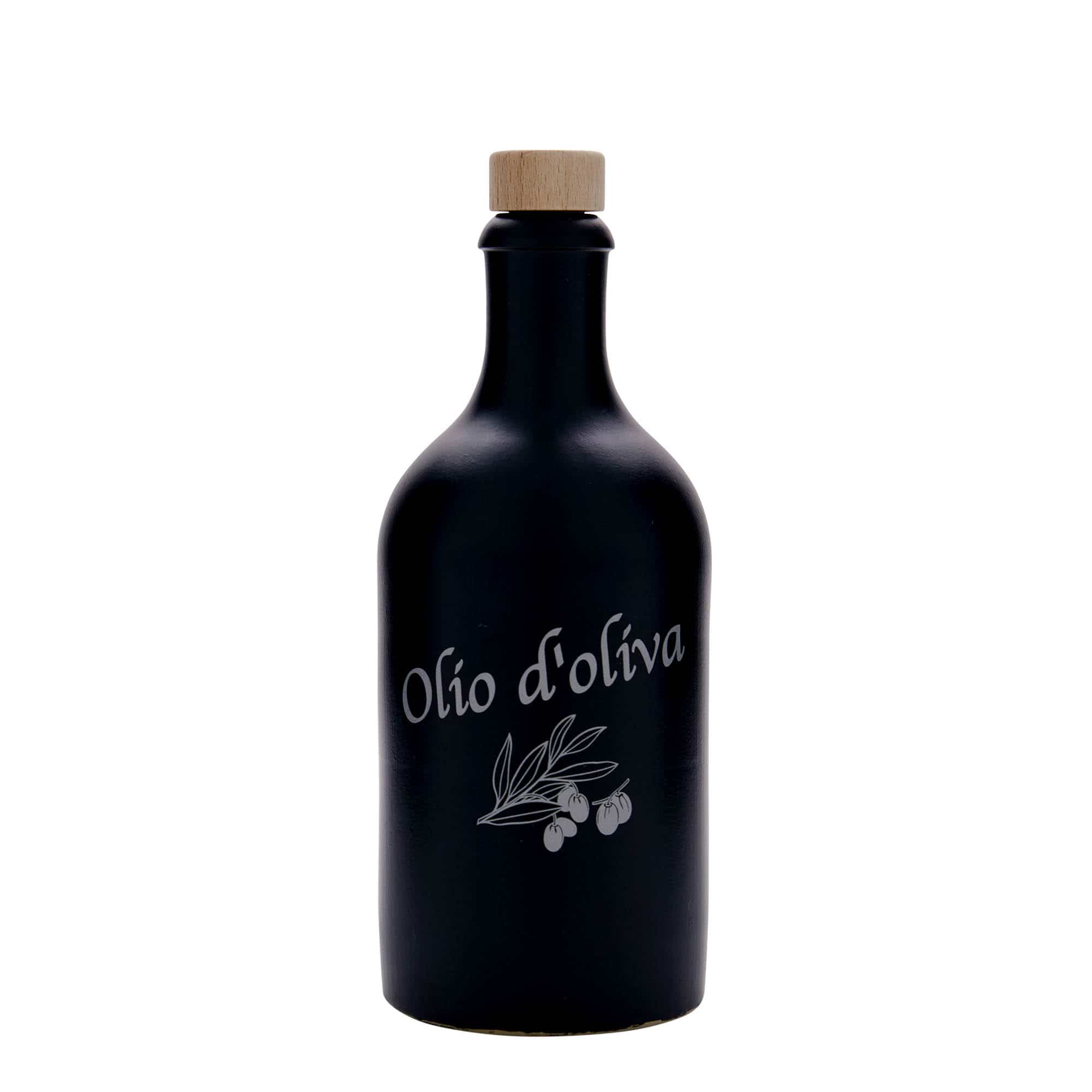 500 ml Bottiglia in ceramica, motivo: Olio d’Oliva, ceramica grès, nero, imboccatura: fascetta