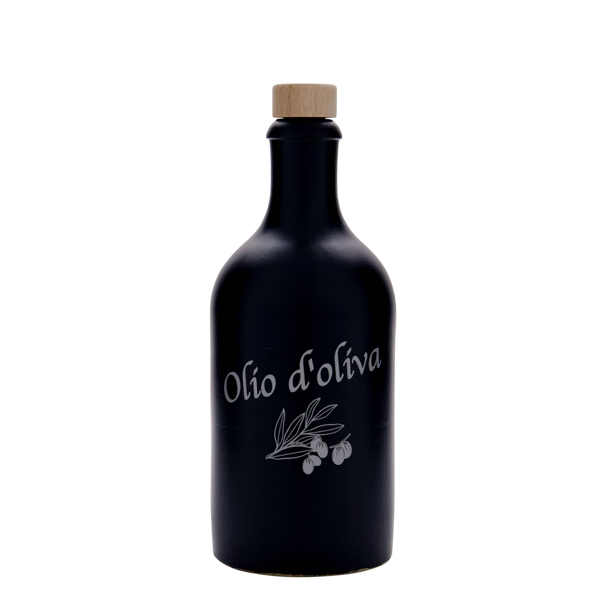 Boccale da 500 ml, motivo: Olio d'Oliva, gres, nero, bocca: sughero