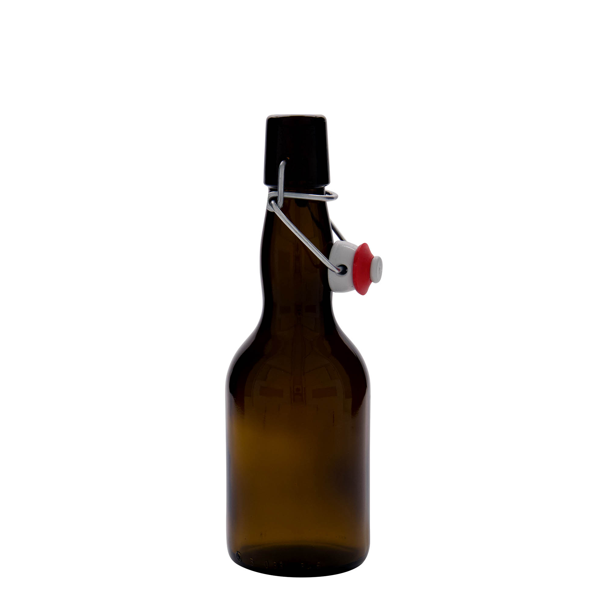 Bottiglia di birra da 330 ml, collo a campana, vetro, marrone, apertura: chiusura a leva