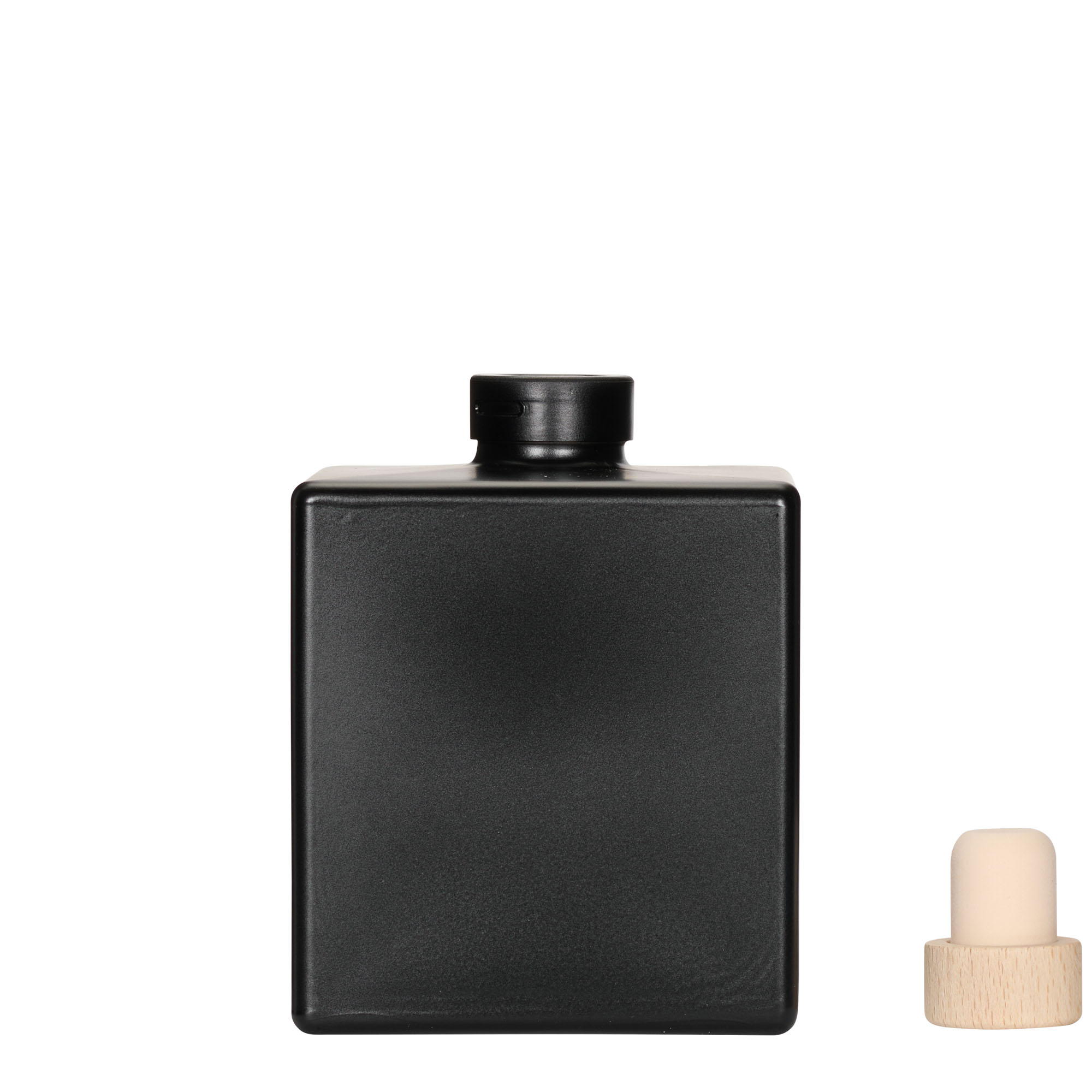 Bottiglia di vetro da 500 ml 'Cube', quadrata, nera, bocca: sughero Bottiglia di vetro da 500 ml 'Cube', quadrata, nera, bocca: sughero
