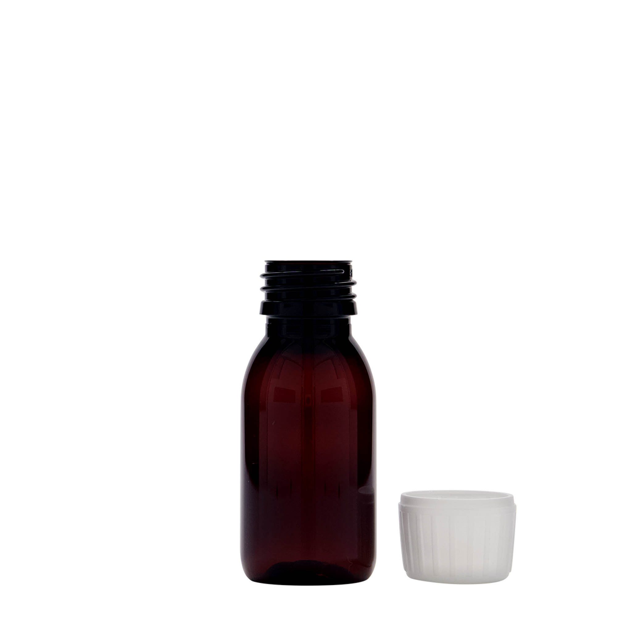 Bottiglia medica in PET da 60 ml, marrone, plastica, bocca: PP 28