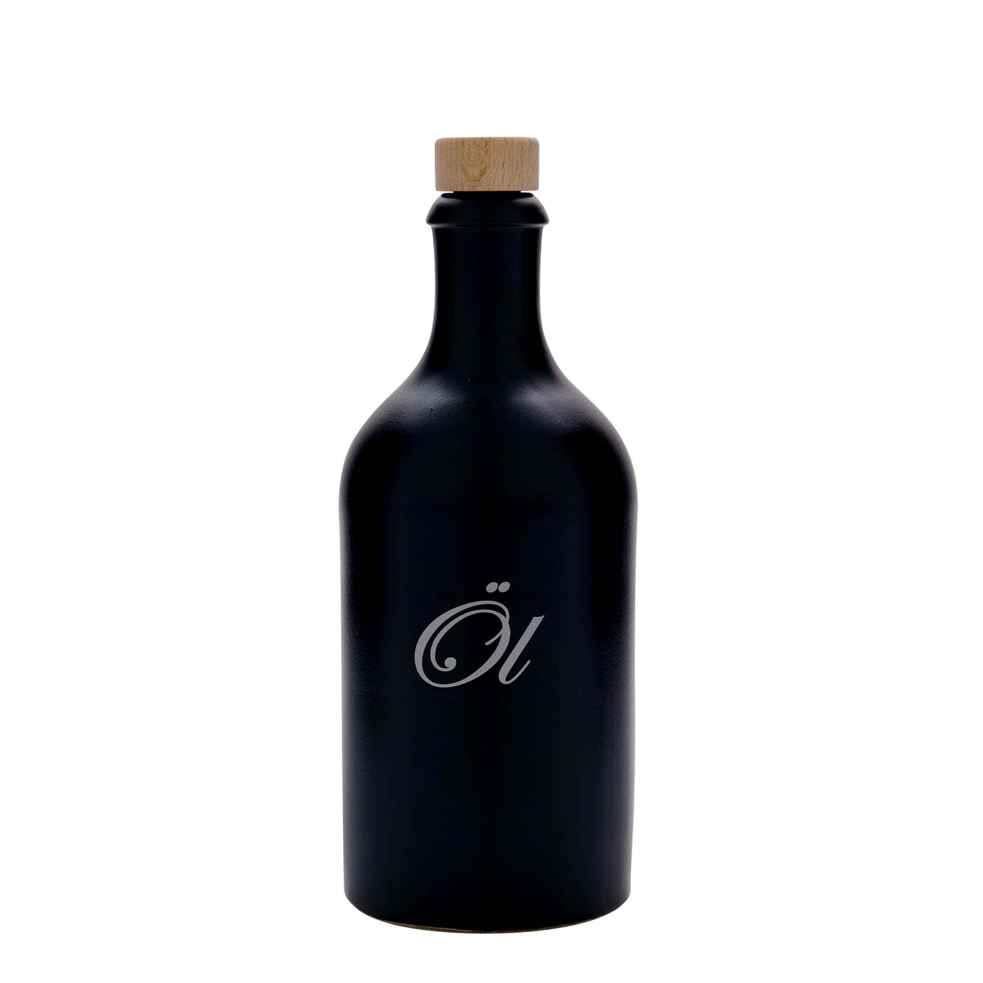 Boccale da 500 ml, motivo: olio, gres, nero, bocca: sughero