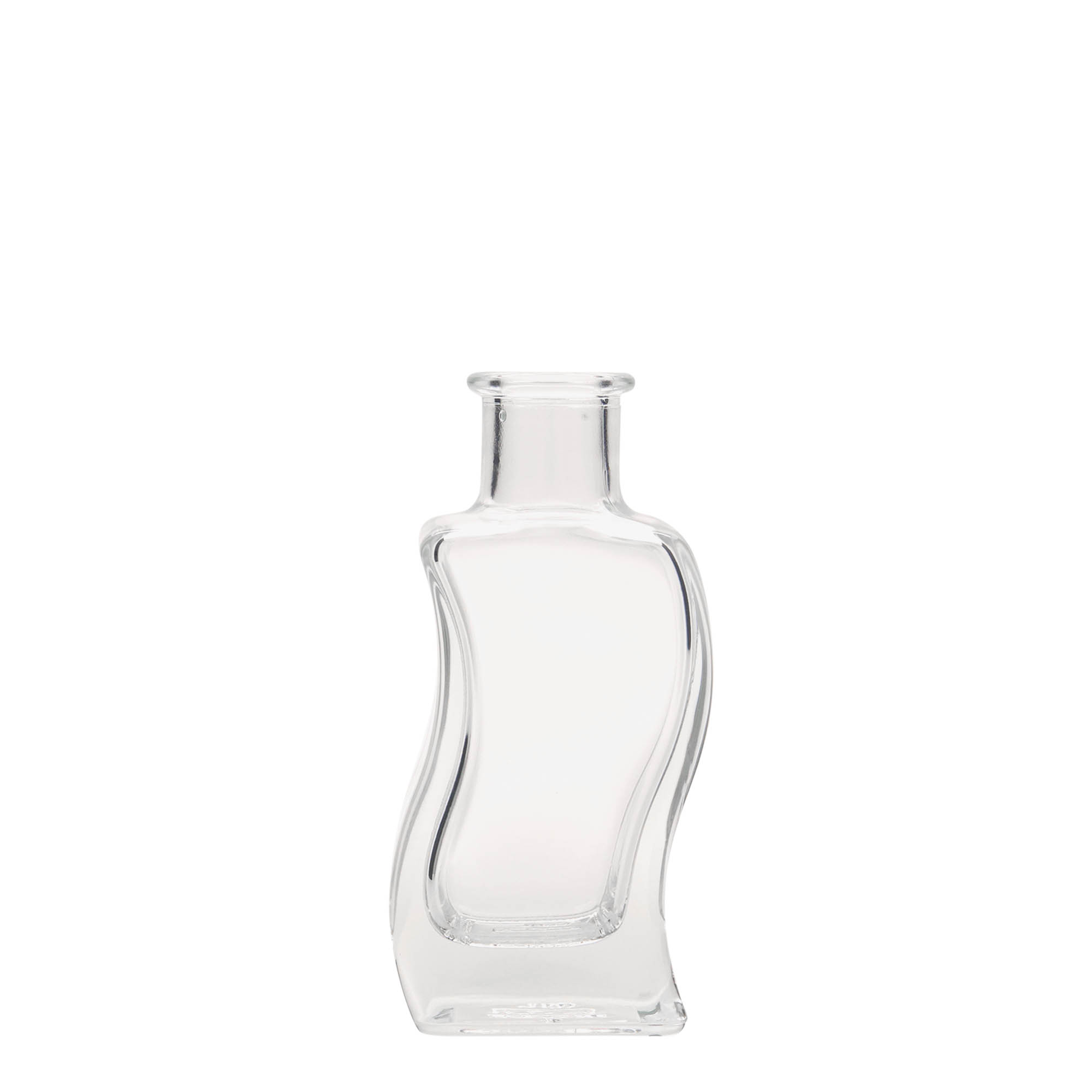 Bottiglia di vetro da 100 ml 'Welle', quadrata, bocca: sughero Bottiglia di vetro da 100 ml 'Welle', quadrata, bocca: sughero