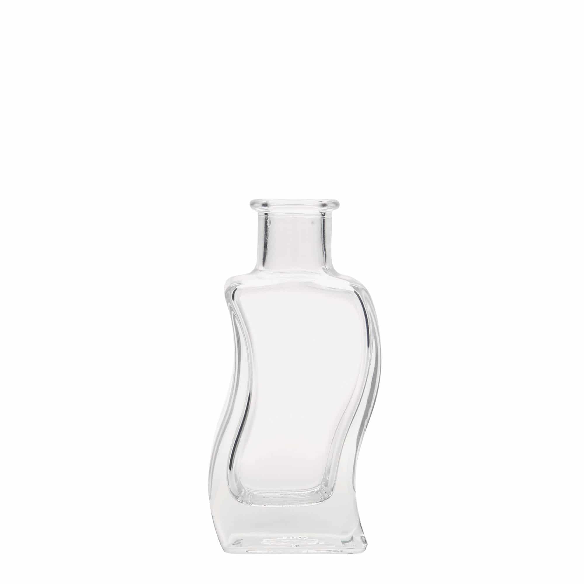 Bottiglia di vetro da 100 ml 'Welle', quadrata, bocca: sughero Bottiglia di vetro da 100 ml 'Welle', quadrata, bocca: sughero