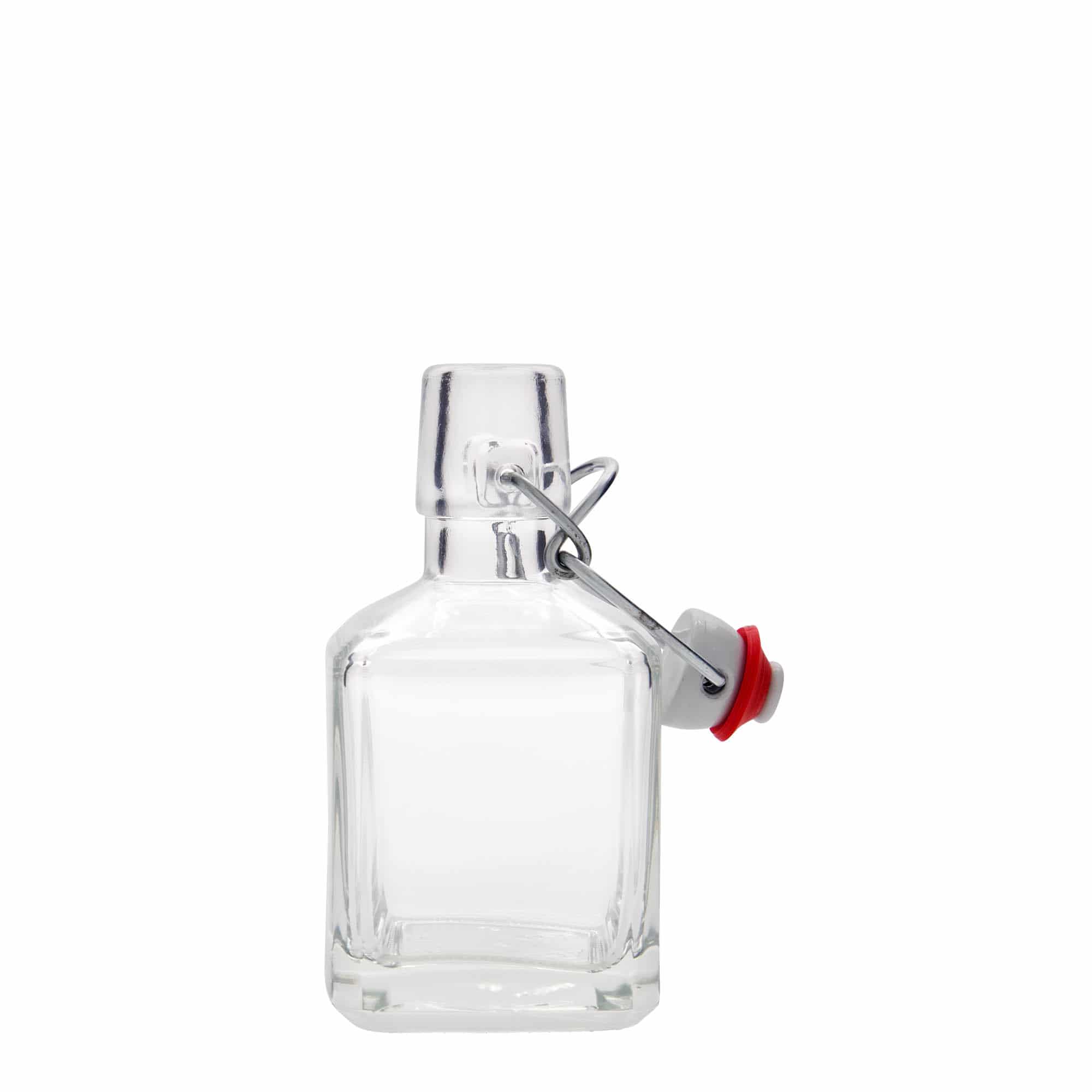 Bottiglia di vetro da 200 ml 'Kubica', quadrata, bocca: chiusura a leva Bottiglia di vetro da 200 ml 'Kubica', quadrata, bocca: chiusura a leva