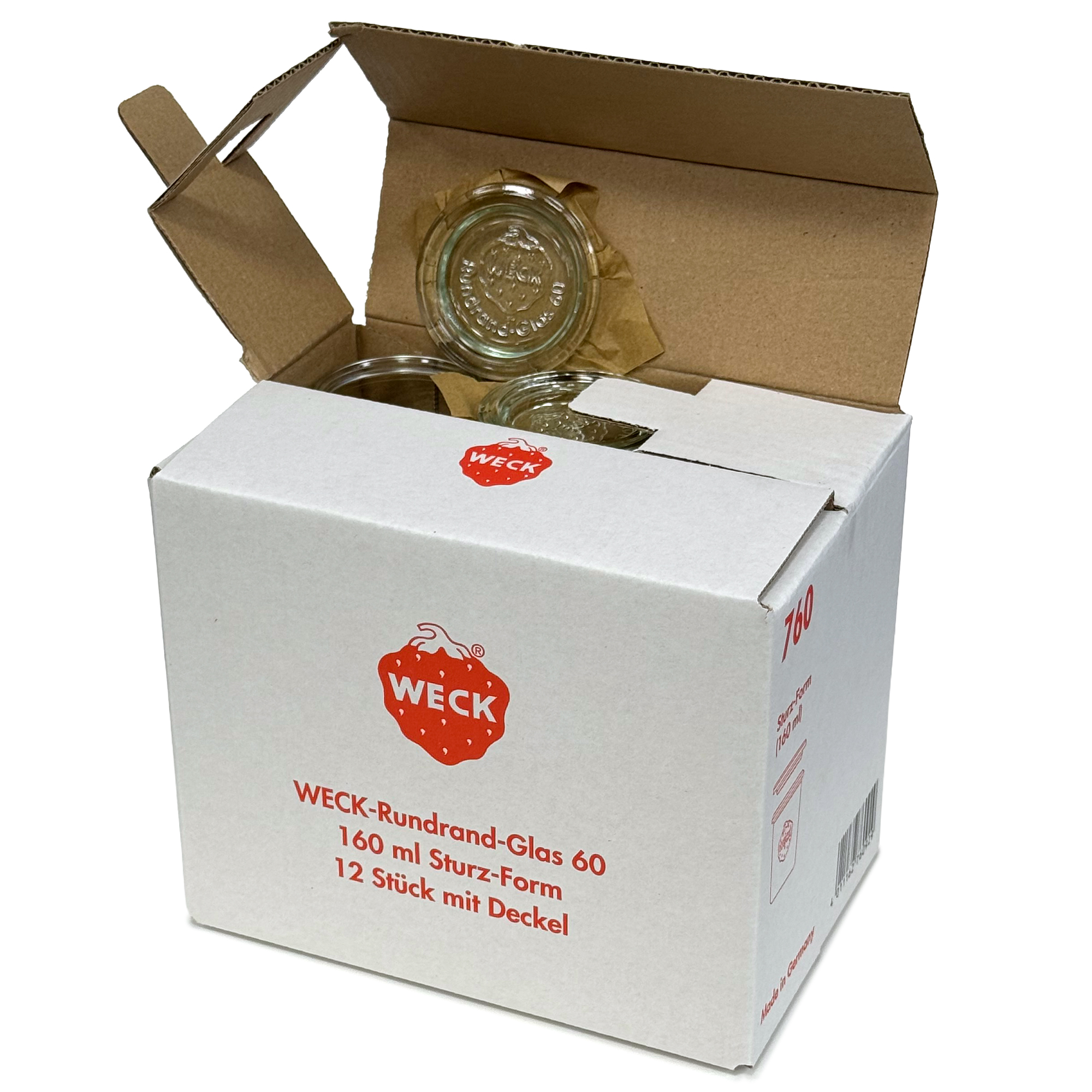 12x 160 ml vaso WECK a bocca larga con coperchio in vetro RR 60