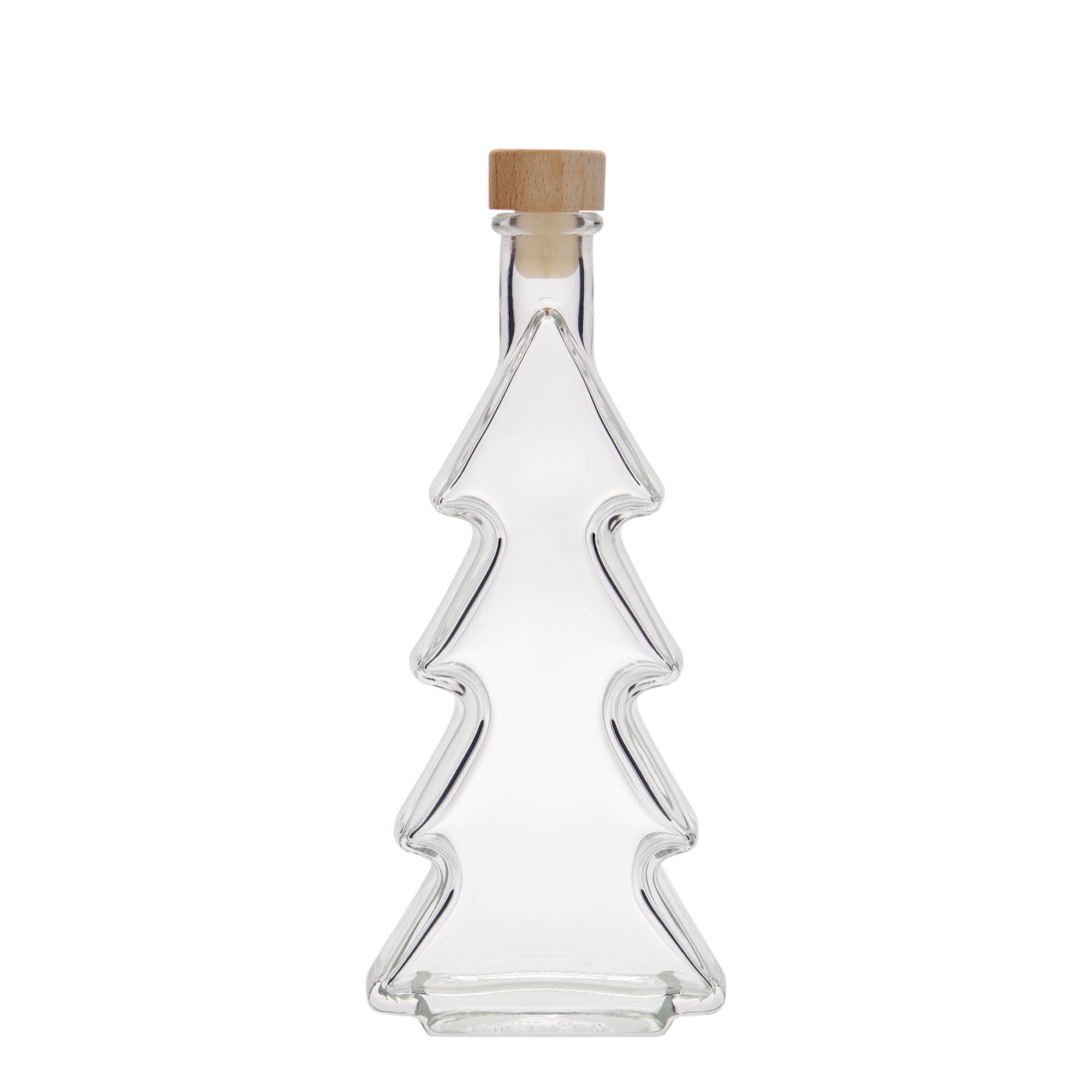 Bottiglia di vetro da 200 ml 'Albero di Natale', bocca: tappo di sughero