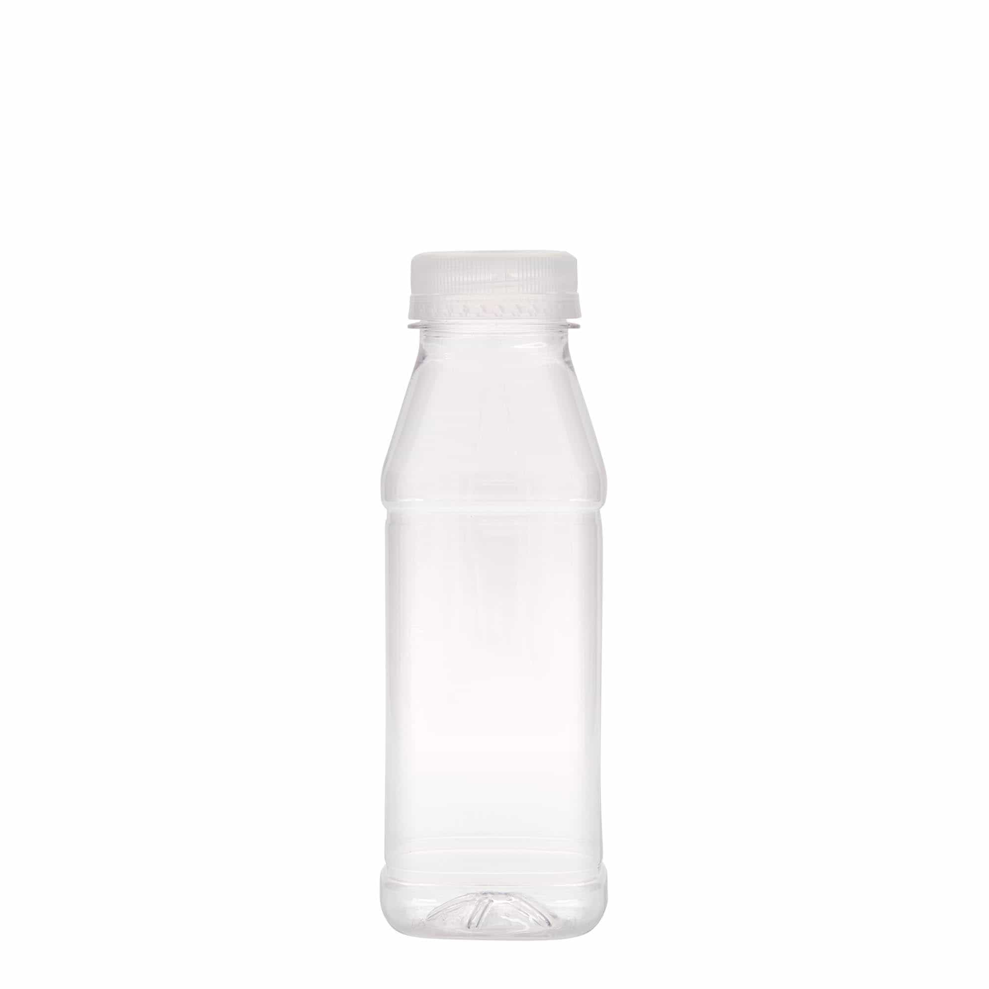 Bottiglia PET da 330 ml 'Milk and Juice Carré', quadrata, plastica, bocca: 38 mm