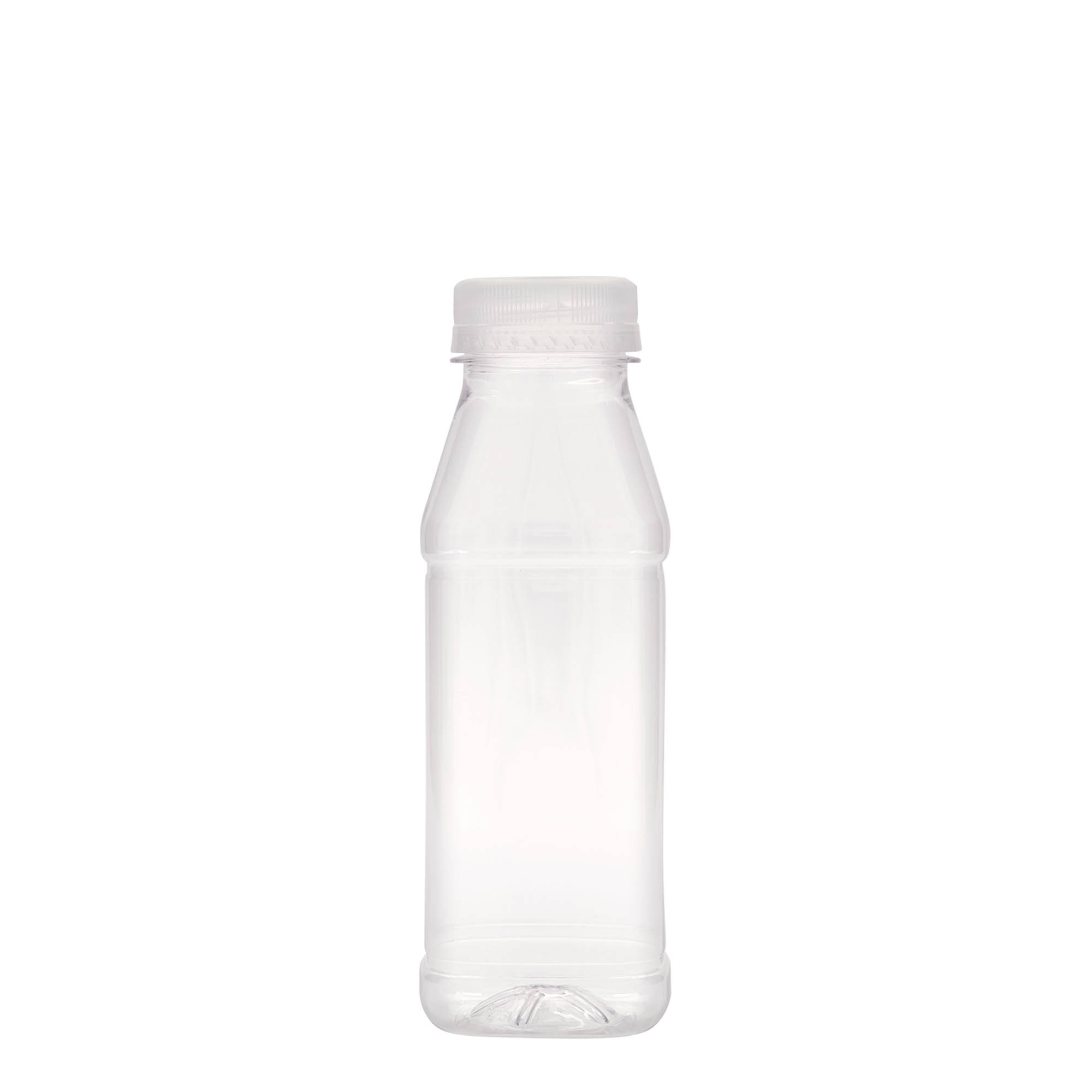 Bottiglia PET da 330 ml 'Milk and Juice Carré', quadrata, plastica, bocca: 38 mm Bottiglia PET da 330 ml 'Milk and Juice Carré', quadrata, plastica, bocca: 38 mm