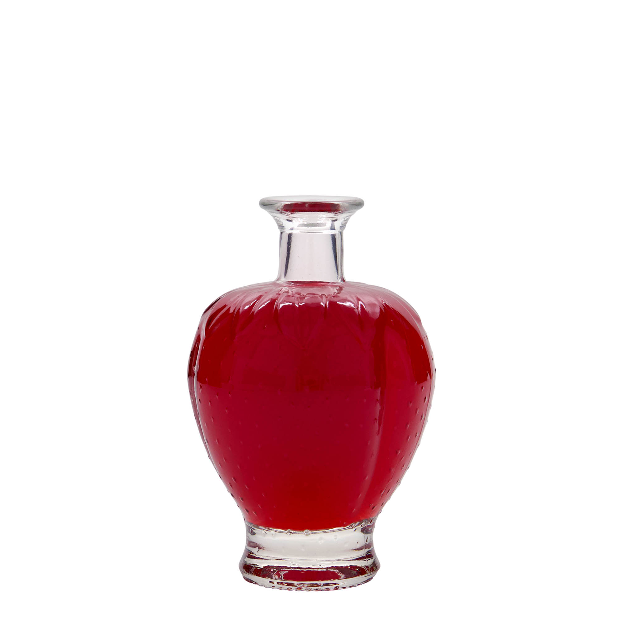 Bottiglia di vetro da 200 ml 'Fragola', bocca: tappo di sughero Bottiglia di vetro da 200 ml 'Fragola', bocca: tappo di sughero
