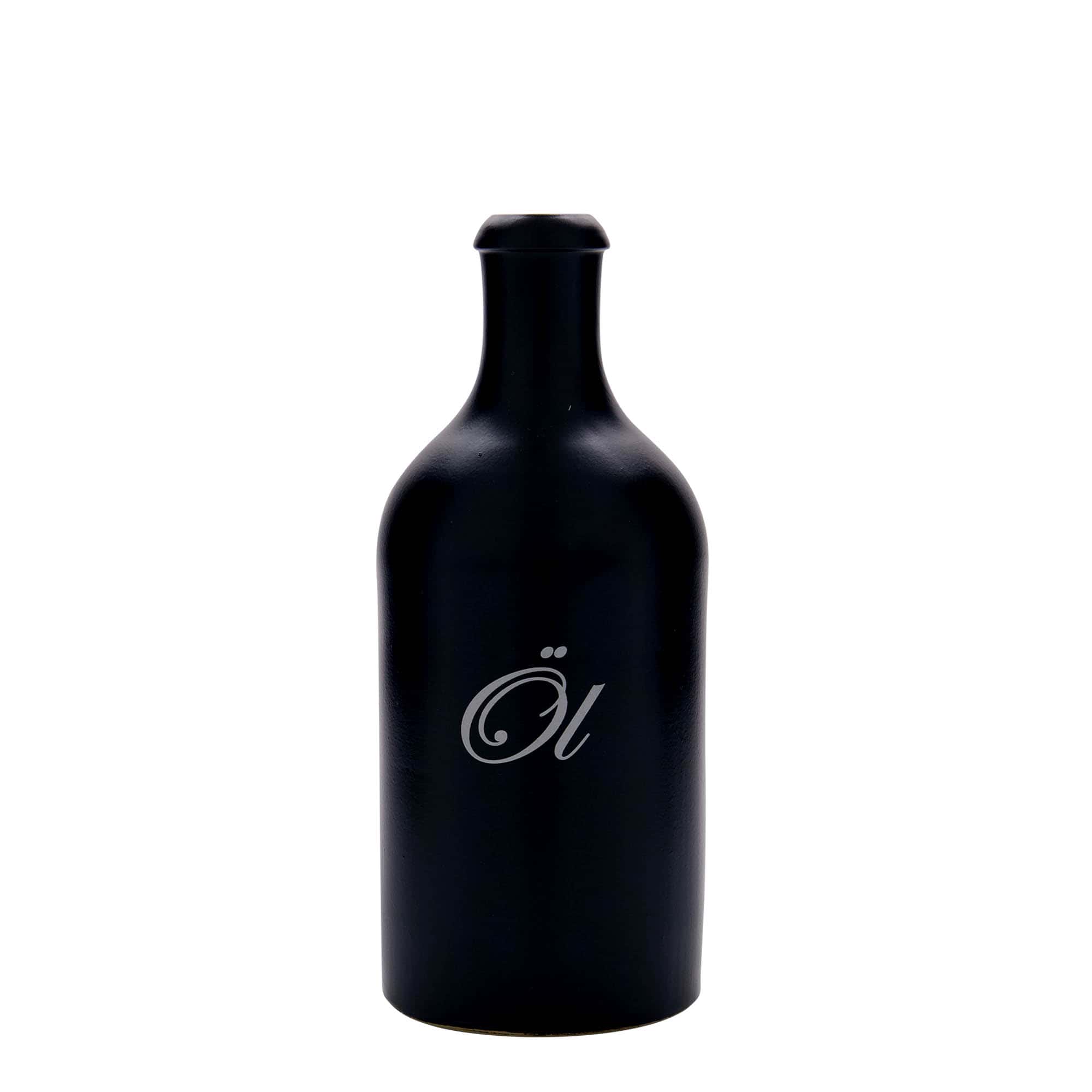 500 ml Bottiglia in ceramica, motivo: Öl, ceramica grès, nero, imboccatura: fascetta 500 ml Bottiglia in ceramica, motivo: Öl, ceramica grès, nero, imboccatura: fascetta