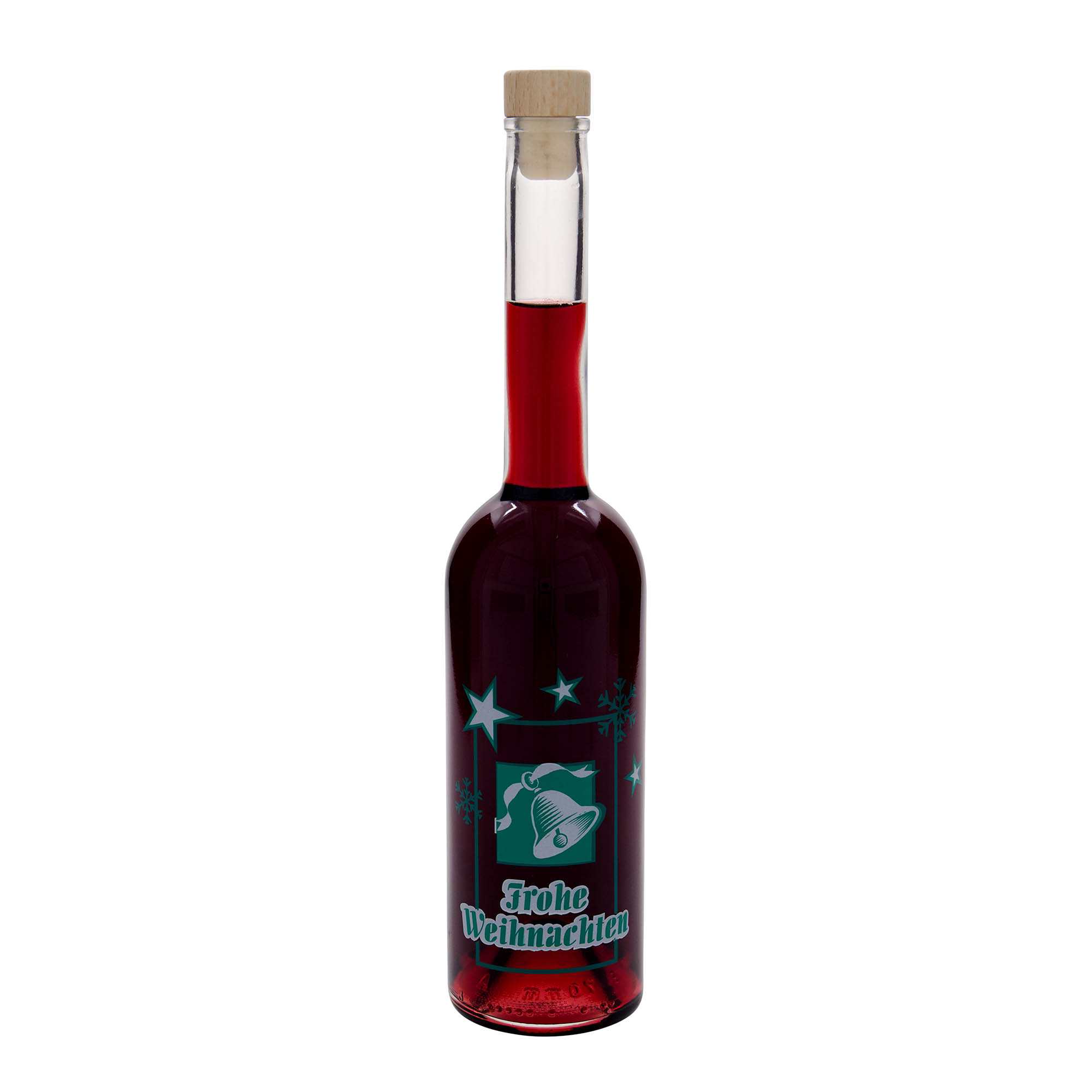 Bottiglia di vetro da 500 ml 'Opera', motivo: Buon Natale, bocca: tappo in sughero Bottiglia di vetro da 500 ml 'Opera', motivo: Buon Natale, bocca: tappo in sughero