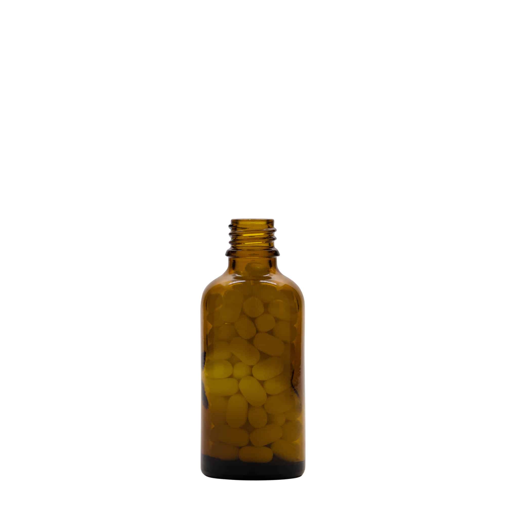 50 ml bottiglia medicinale, vetro, marrone, bocca: DIN 18