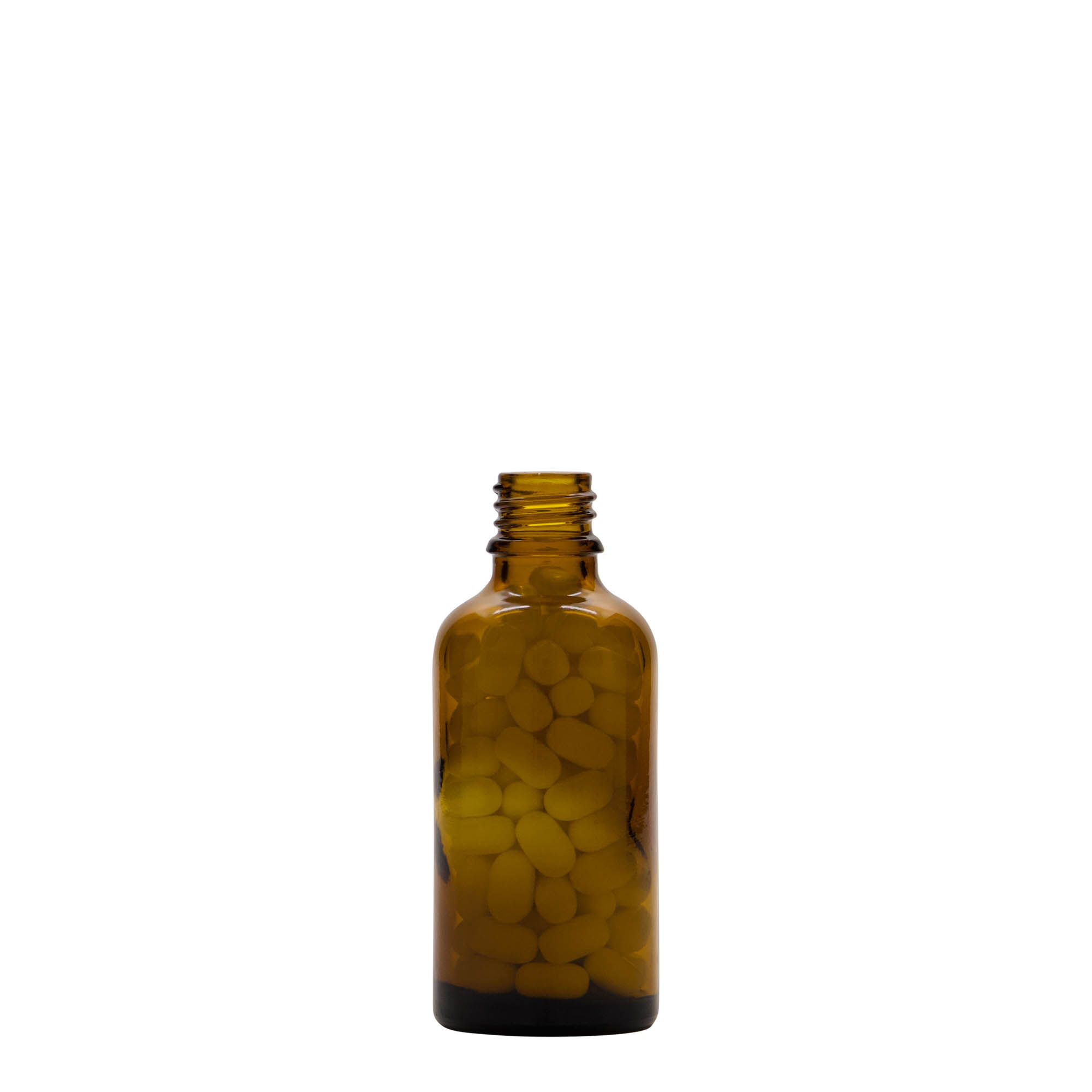 50 ml bottiglia medicinale, vetro, marrone, bocca: DIN 18
