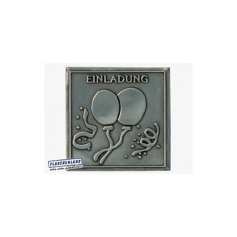 Etichetta in stagno 'Invito', quadrata, metallo, argento Etichetta in stagno 'Invito', quadrata, metallo, argento
